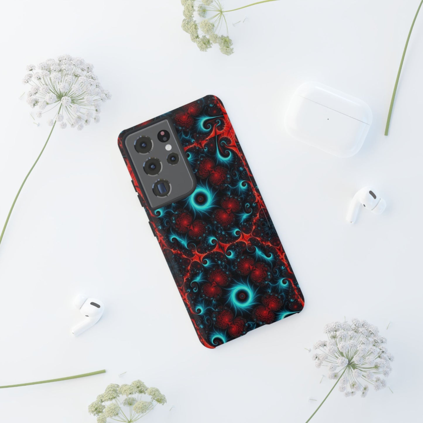 Phone case glossy ---Galaxy Fractal Tough Phone Case — Red & Teal Abstract Protective Cover