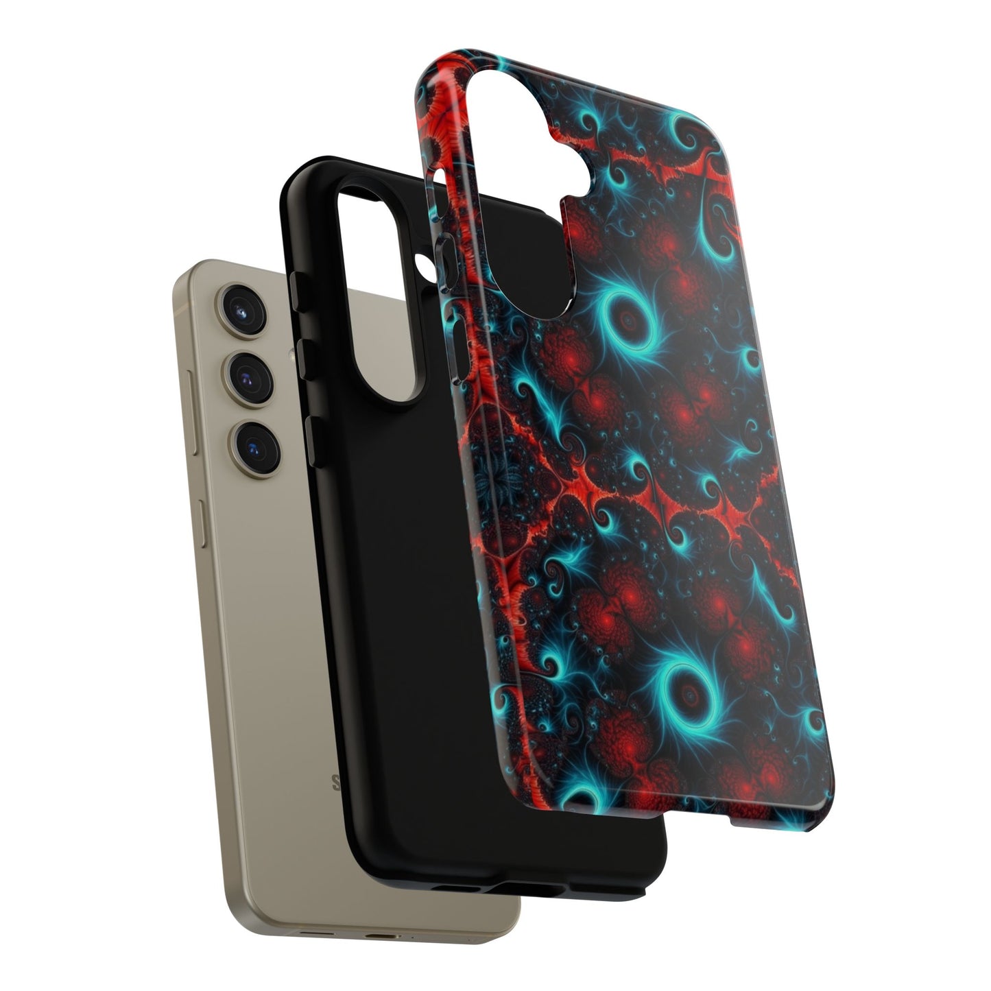 Phone case glossy ---Galaxy Fractal Tough Phone Case — Red & Teal Abstract Protective Cover