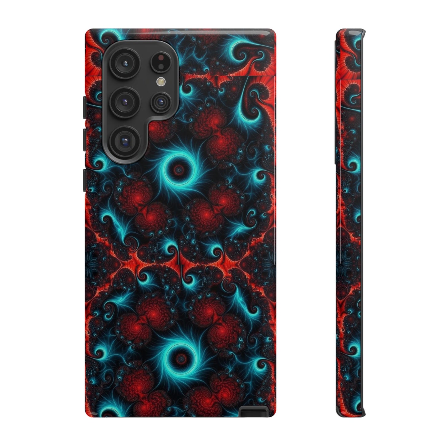 Phone case glossy ---Galaxy Fractal Tough Phone Case — Red & Teal Abstract Protective Cover