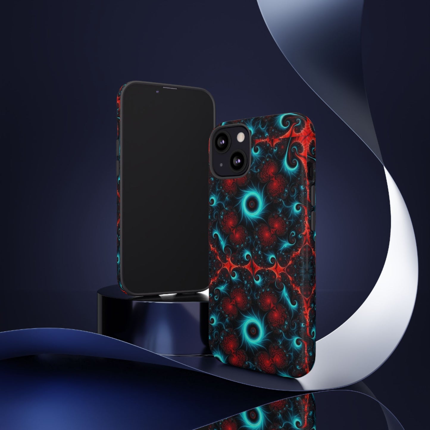 Phone case glossy ---Galaxy Fractal Tough Phone Case — Red & Teal Abstract Protective Cover