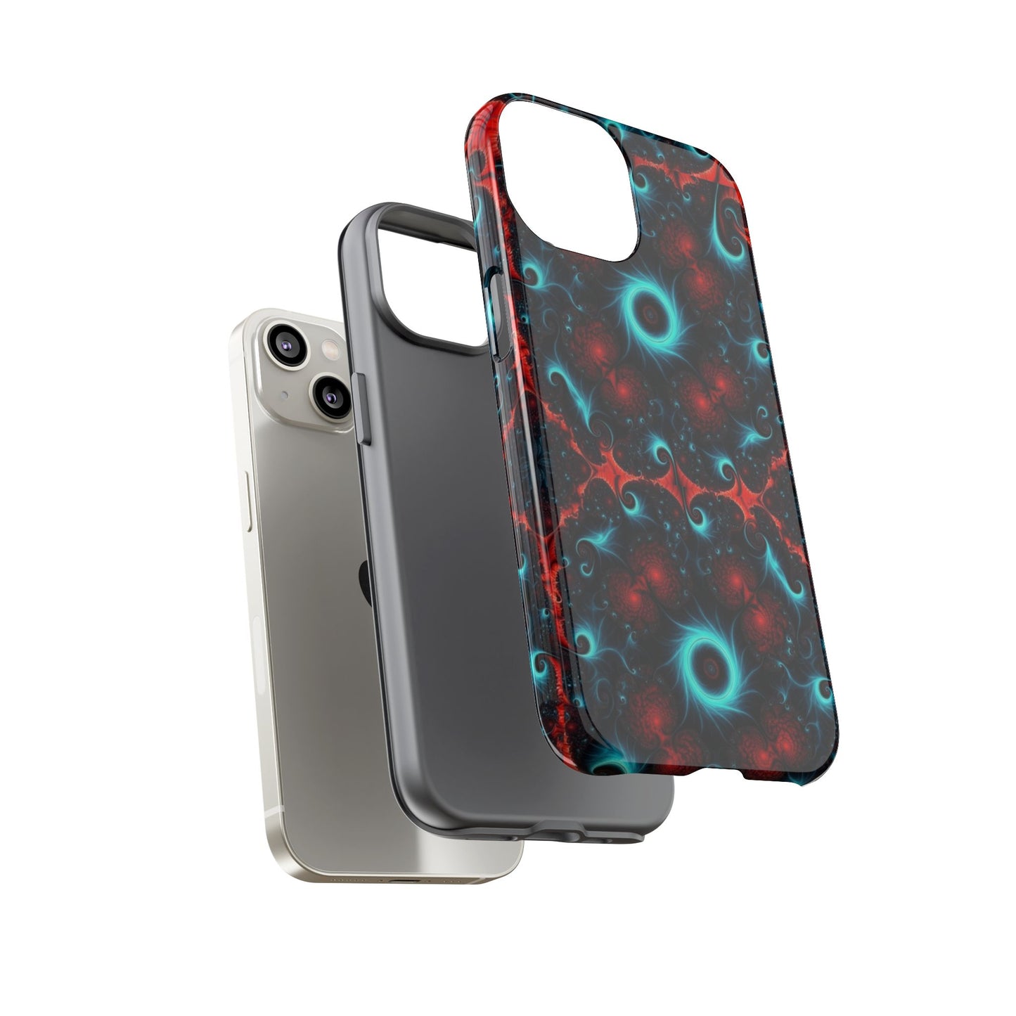 Phone case glossy ---Galaxy Fractal Tough Phone Case — Red & Teal Abstract Protective Cover