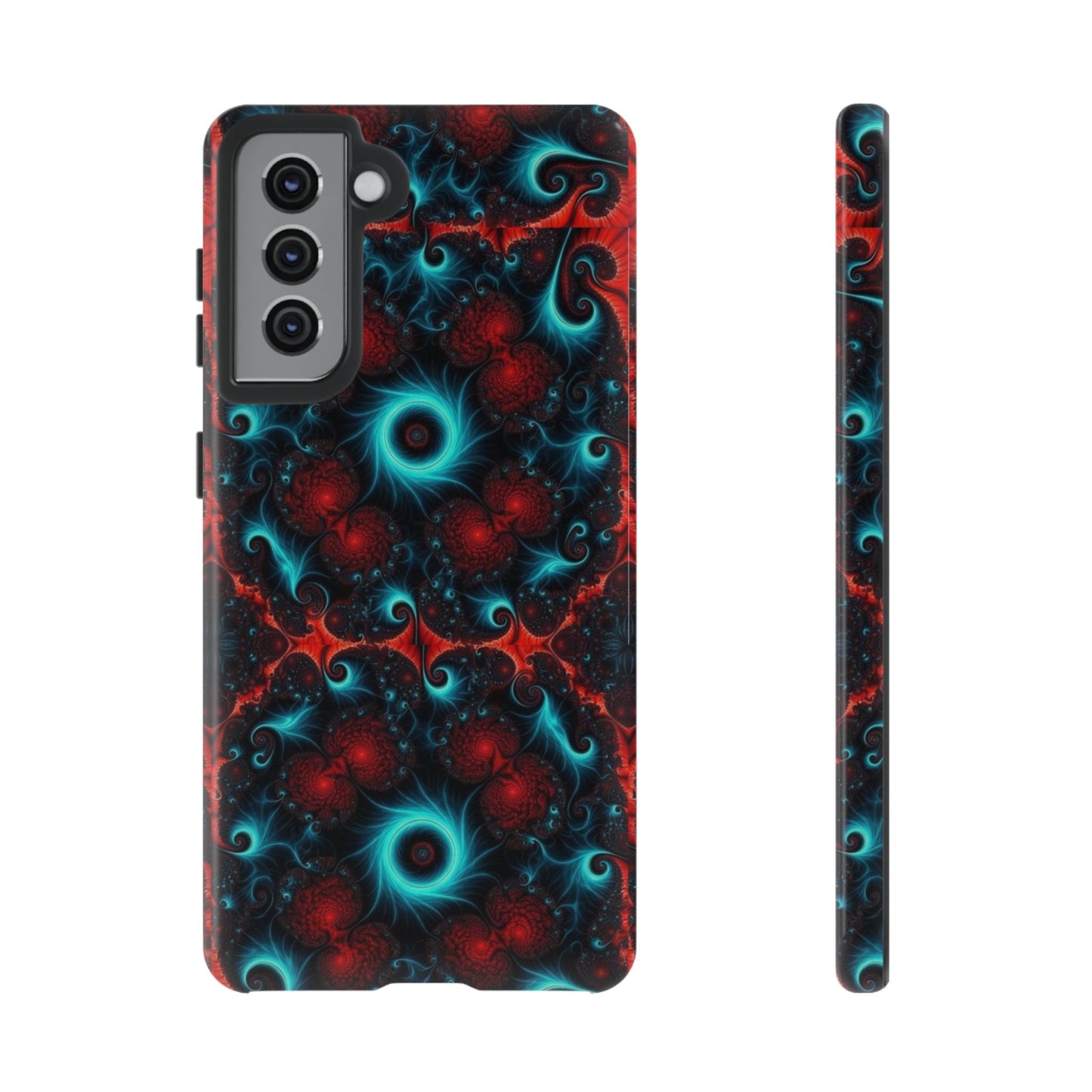 Phone case glossy ---Galaxy Fractal Tough Phone Case — Red & Teal Abstract Protective Cover