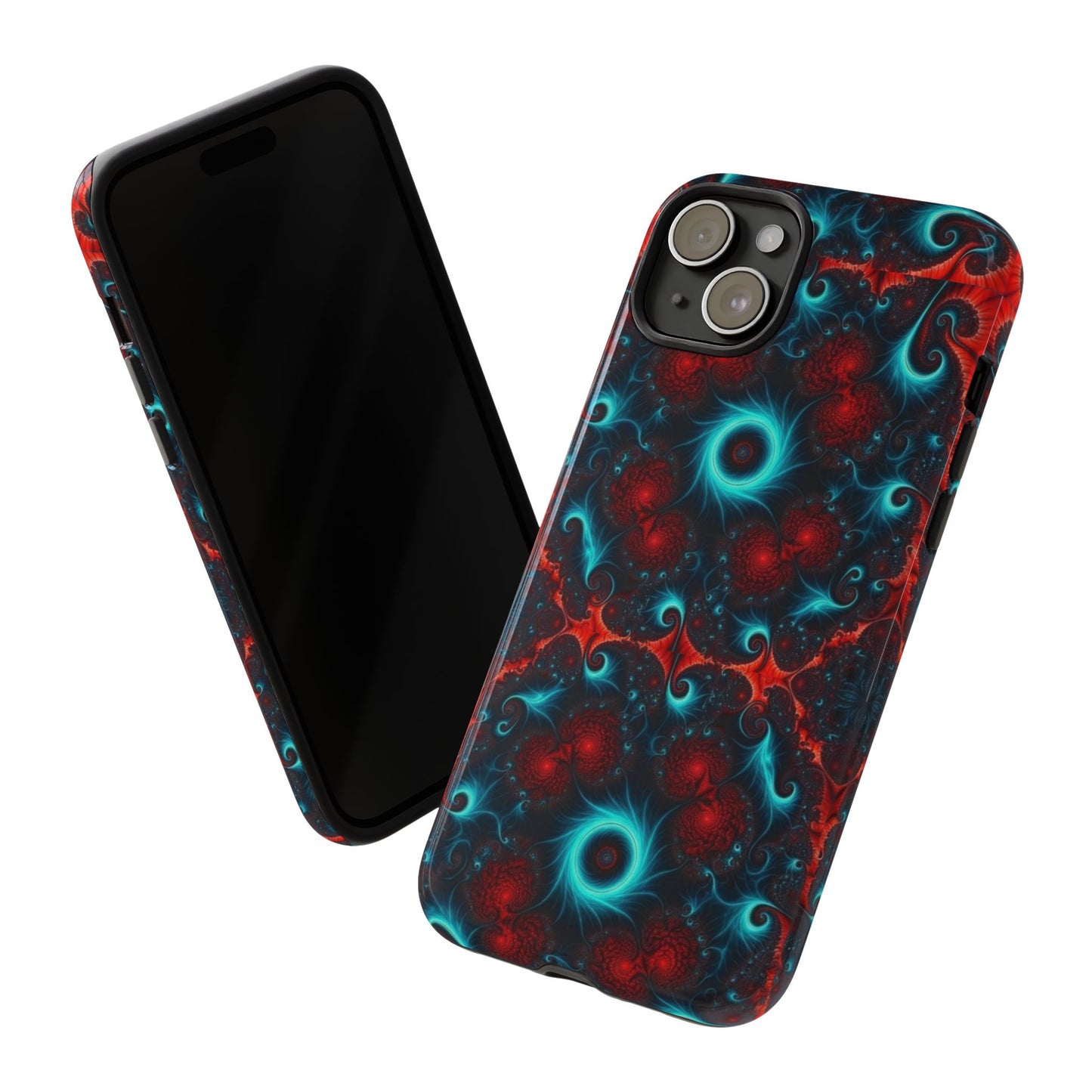 Phone case glossy ---Galaxy Fractal Tough Phone Case — Red & Teal Abstract Protective Cover