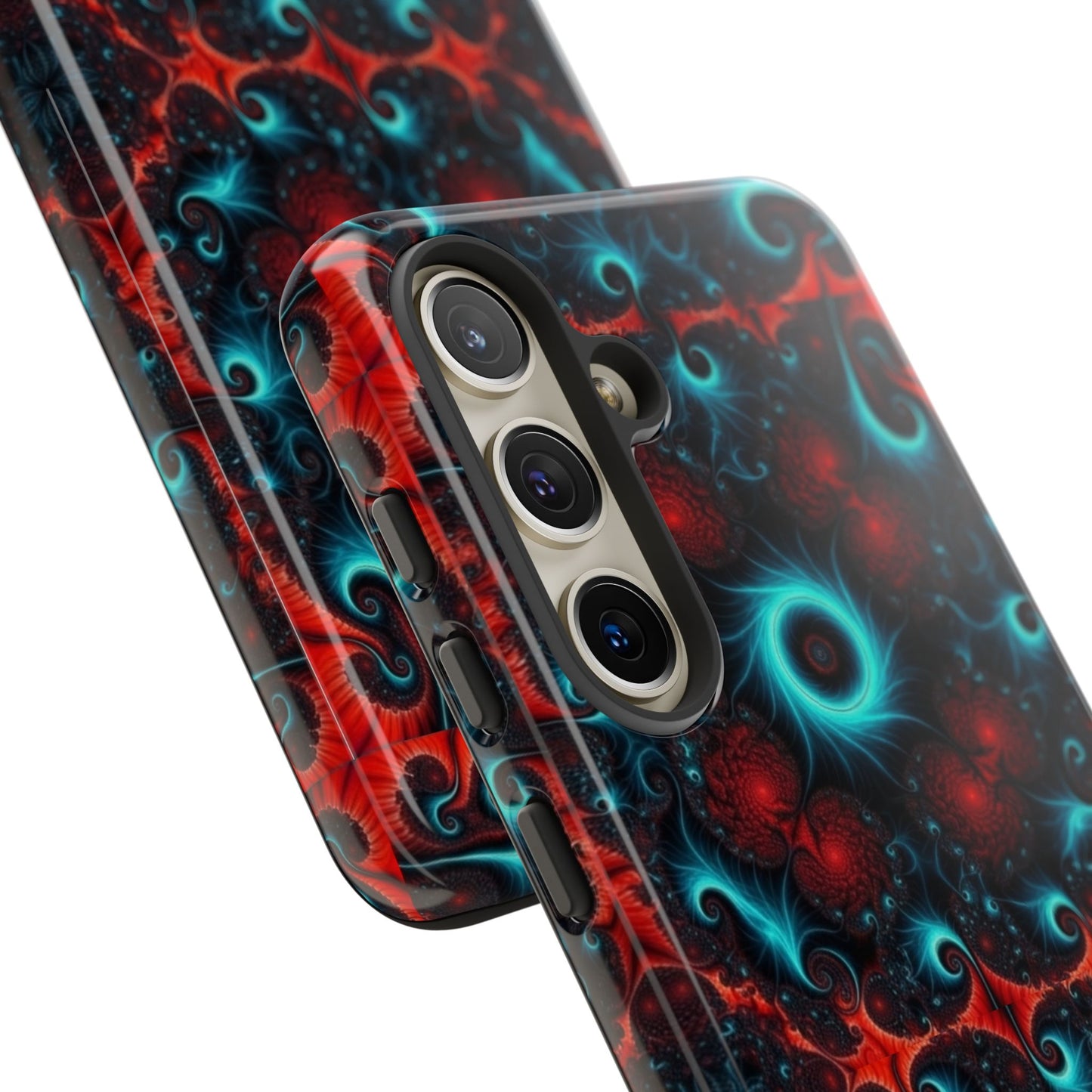 Phone case glossy ---Galaxy Fractal Tough Phone Case — Red & Teal Abstract Protective Cover