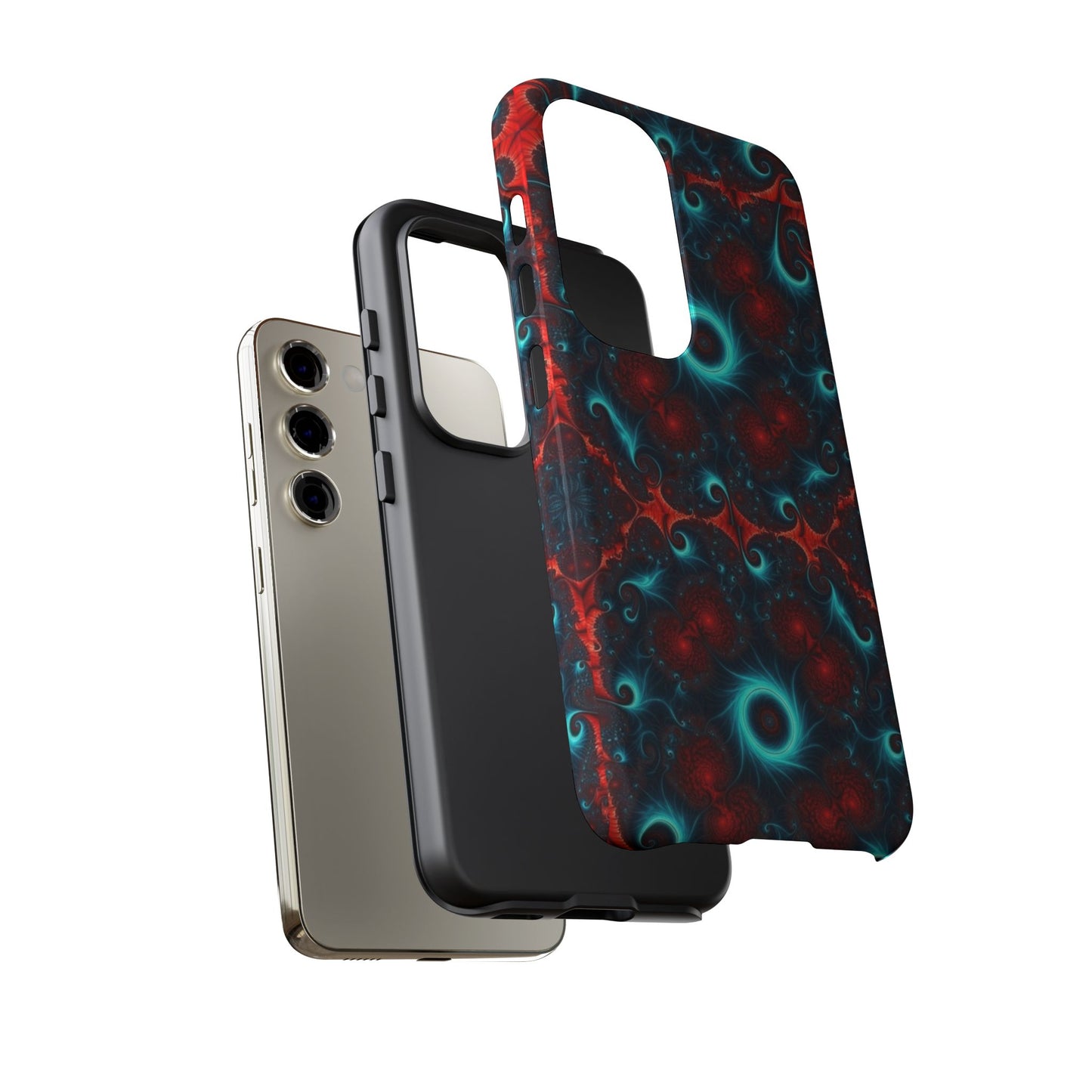 Phone case glossy ---Galaxy Fractal Tough Phone Case — Red & Teal Abstract Protective Cover