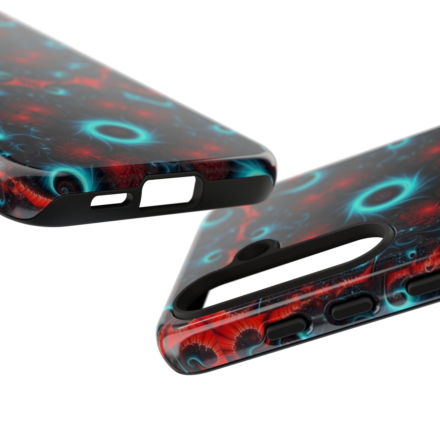 Phone case glossy ---Galaxy Fractal Tough Phone Case — Red & Teal Abstract Protective Cover