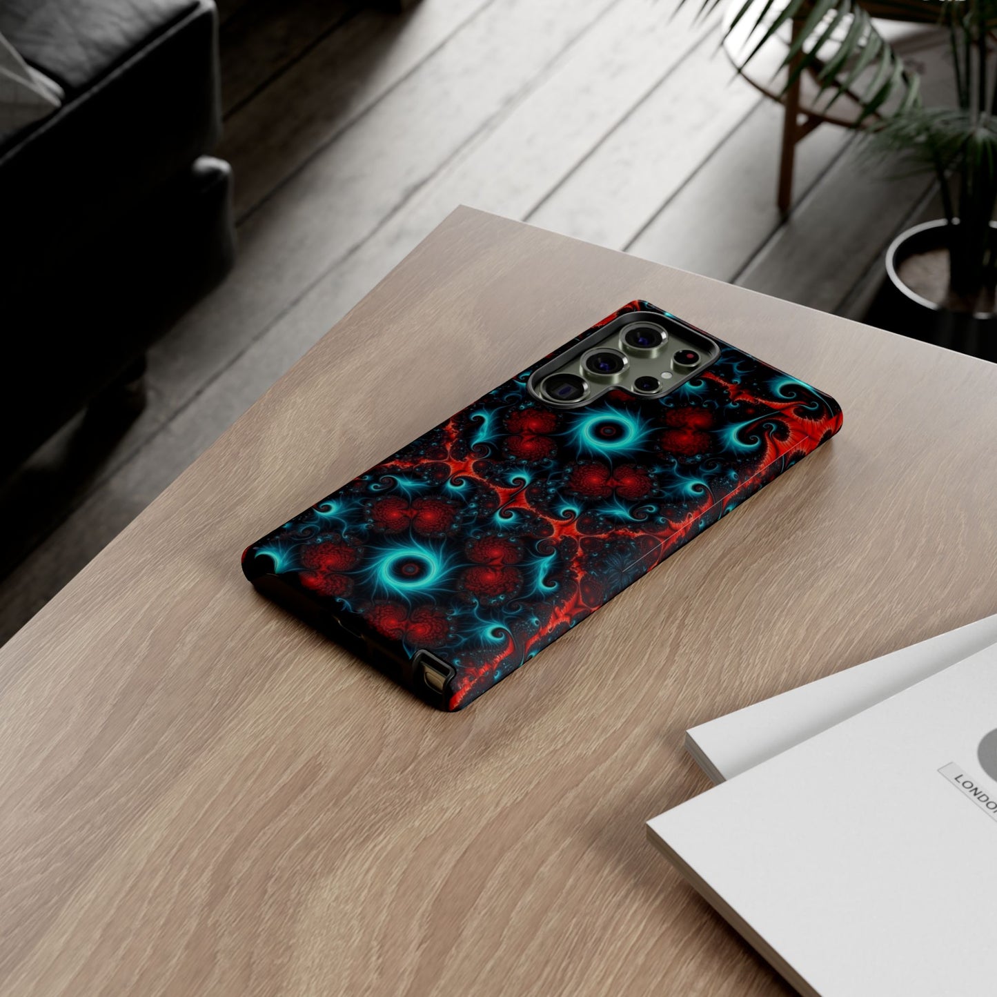 Phone case glossy ---Galaxy Fractal Tough Phone Case — Red & Teal Abstract Protective Cover