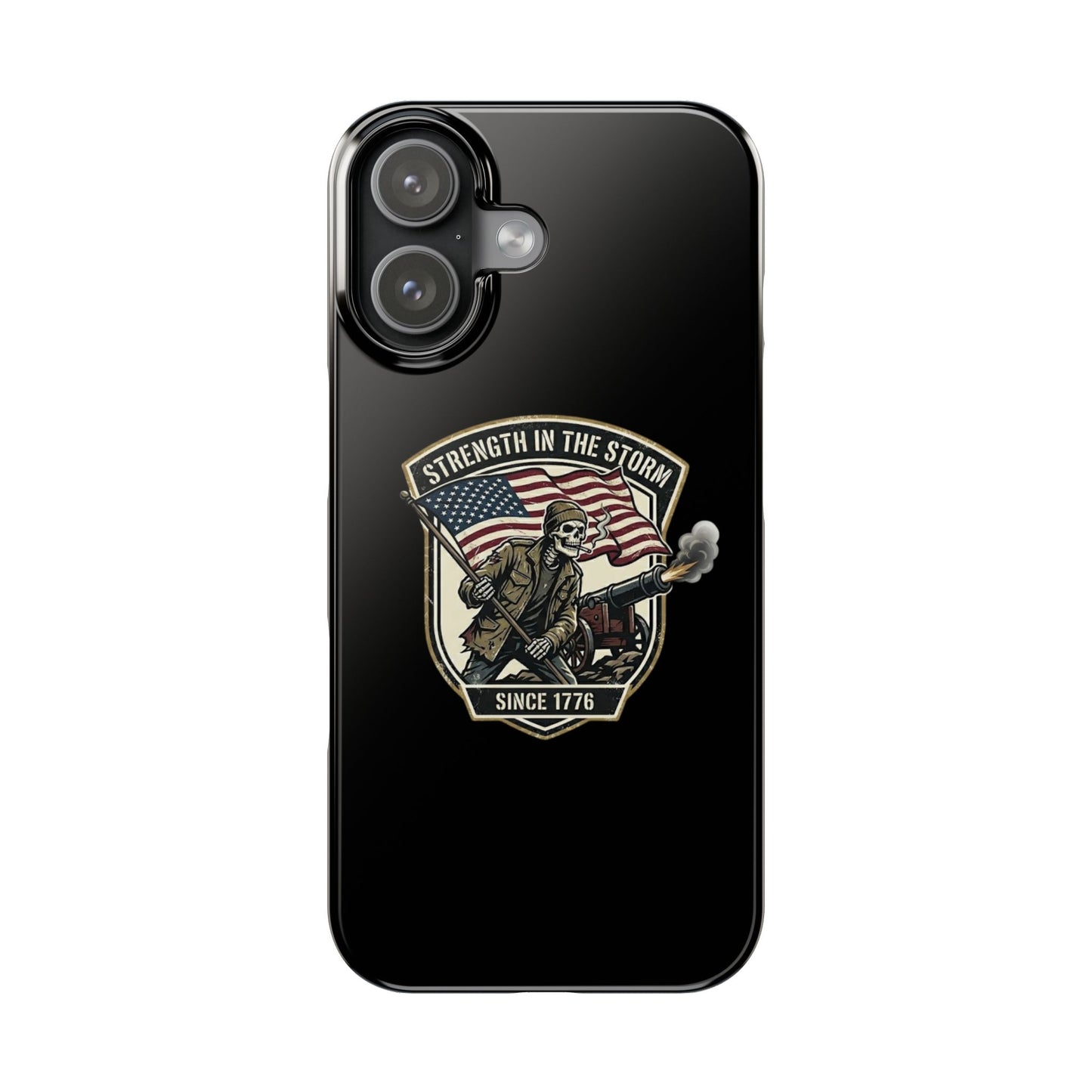 American Slim Phone Case — "Strength in the Storm" Patriotic Skeleton Soldier Design