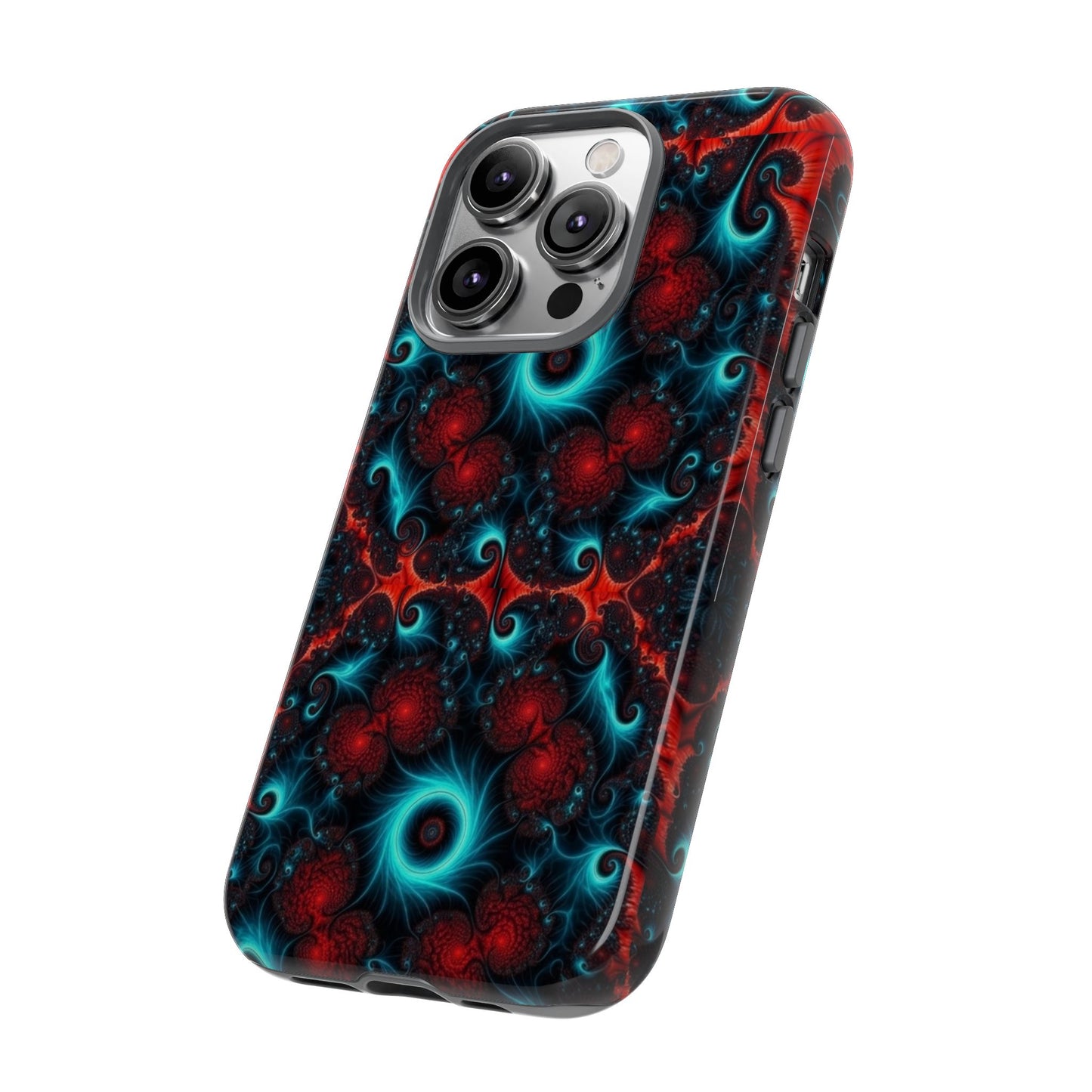 Phone case glossy ---Galaxy Fractal Tough Phone Case — Red & Teal Abstract Protective Cover
