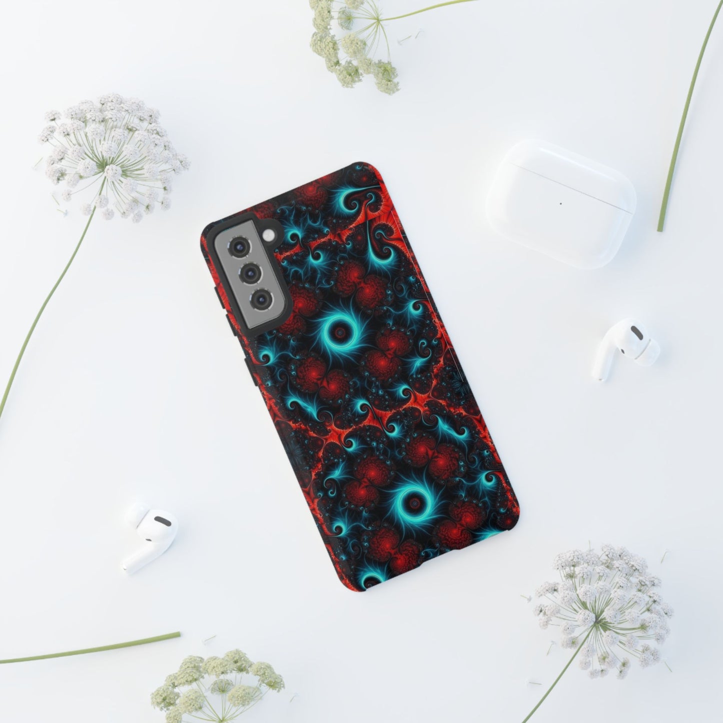 Phone case glossy ---Galaxy Fractal Tough Phone Case — Red & Teal Abstract Protective Cover
