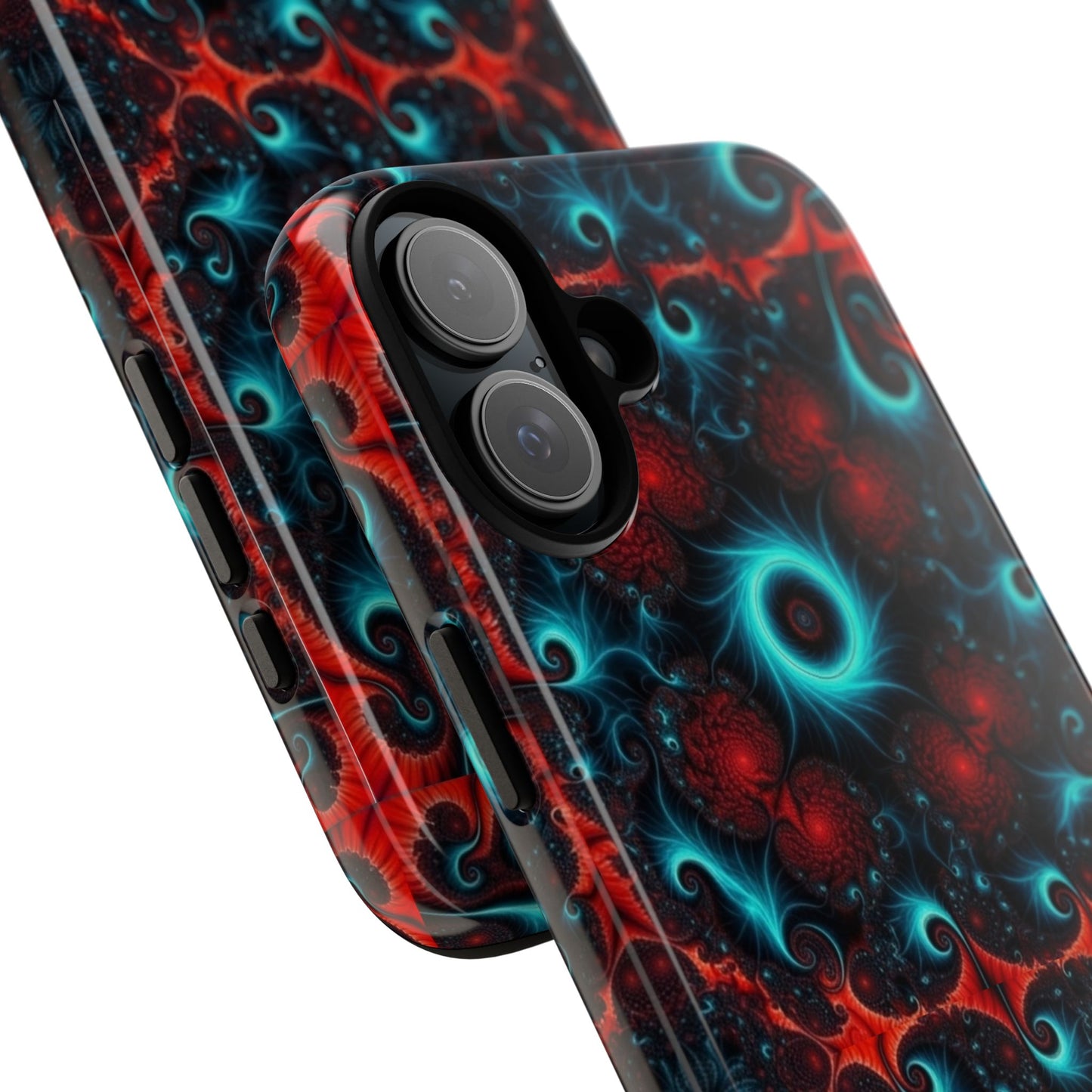 Phone case glossy ---Galaxy Fractal Tough Phone Case — Red & Teal Abstract Protective Cover