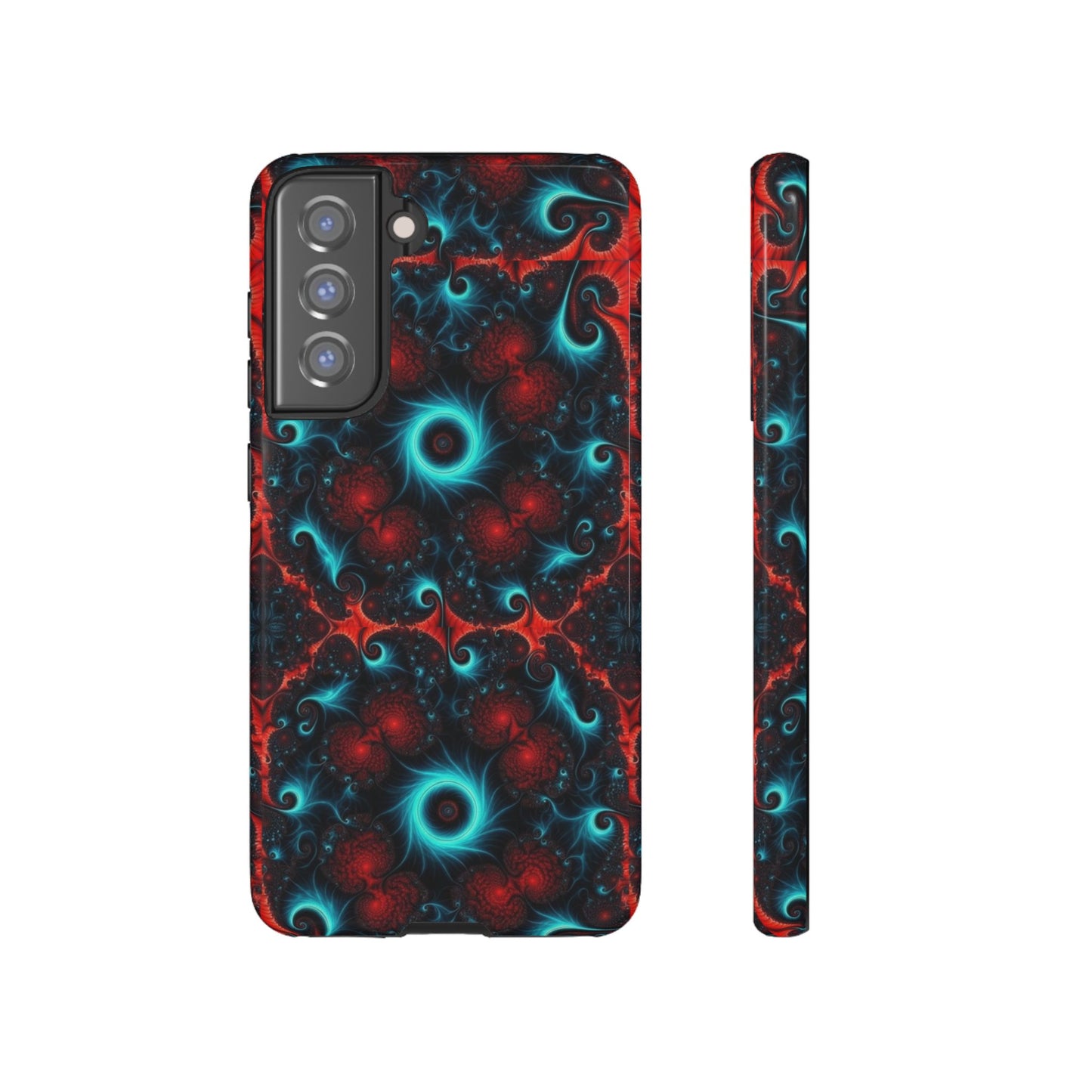 Phone case glossy ---Galaxy Fractal Tough Phone Case — Red & Teal Abstract Protective Cover