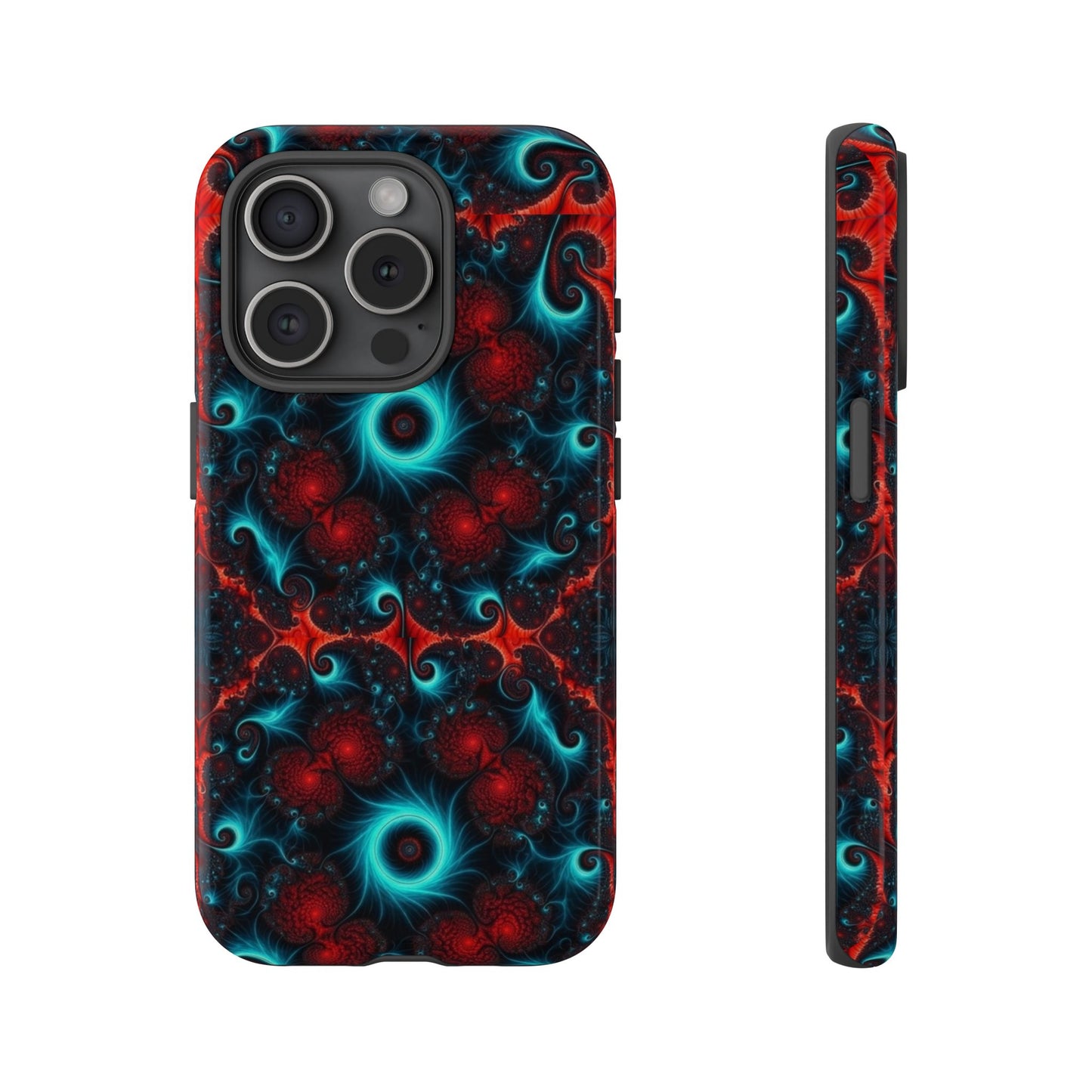 Phone case glossy ---Galaxy Fractal Tough Phone Case — Red & Teal Abstract Protective Cover