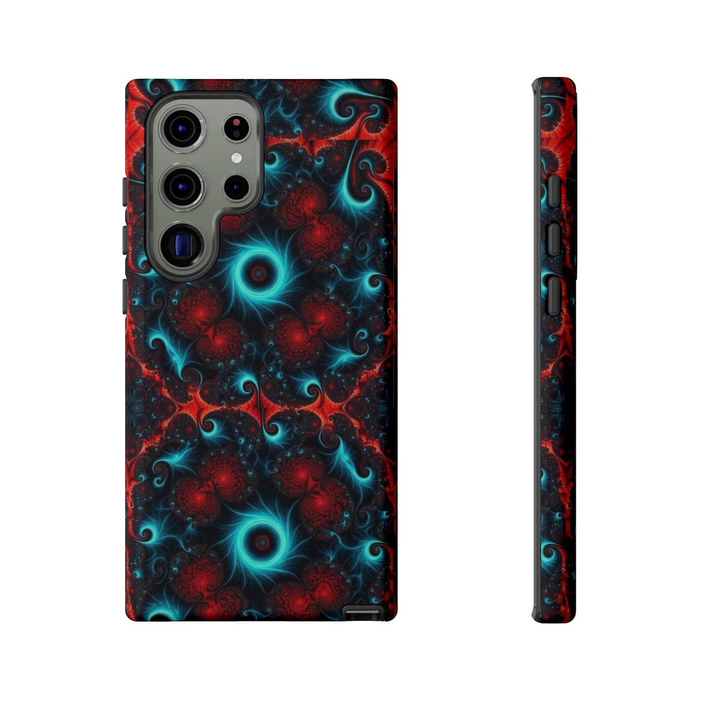 Phone case glossy ---Galaxy Fractal Tough Phone Case — Red & Teal Abstract Protective Cover