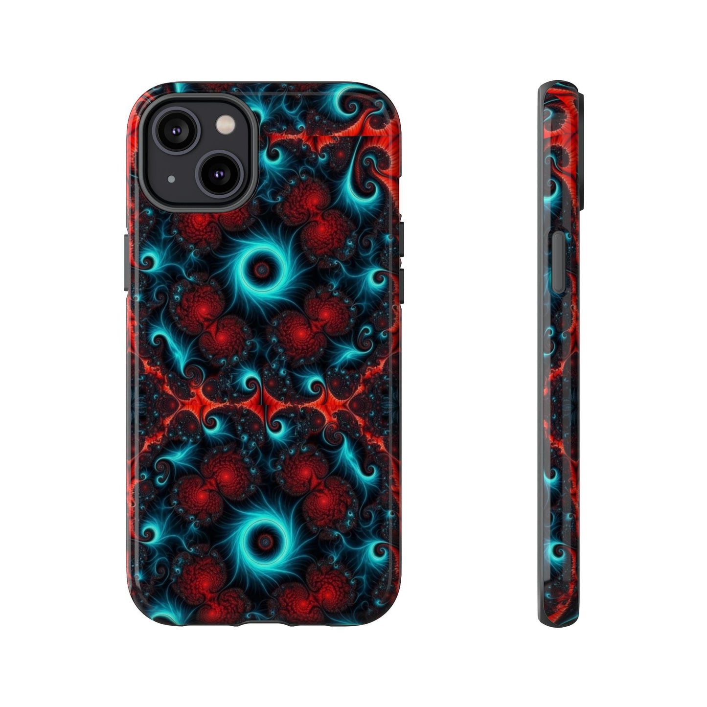Phone case glossy ---Galaxy Fractal Tough Phone Case — Red & Teal Abstract Protective Cover