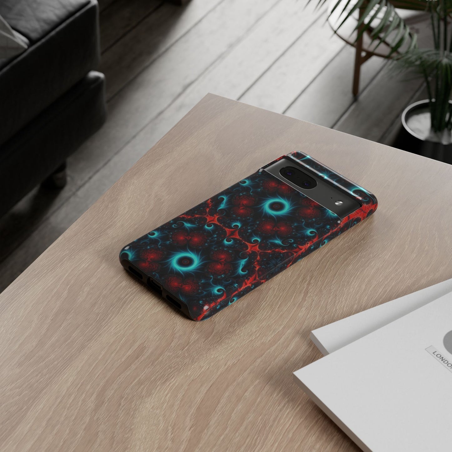 Phone case glossy ---Galaxy Fractal Tough Phone Case — Red & Teal Abstract Protective Cover