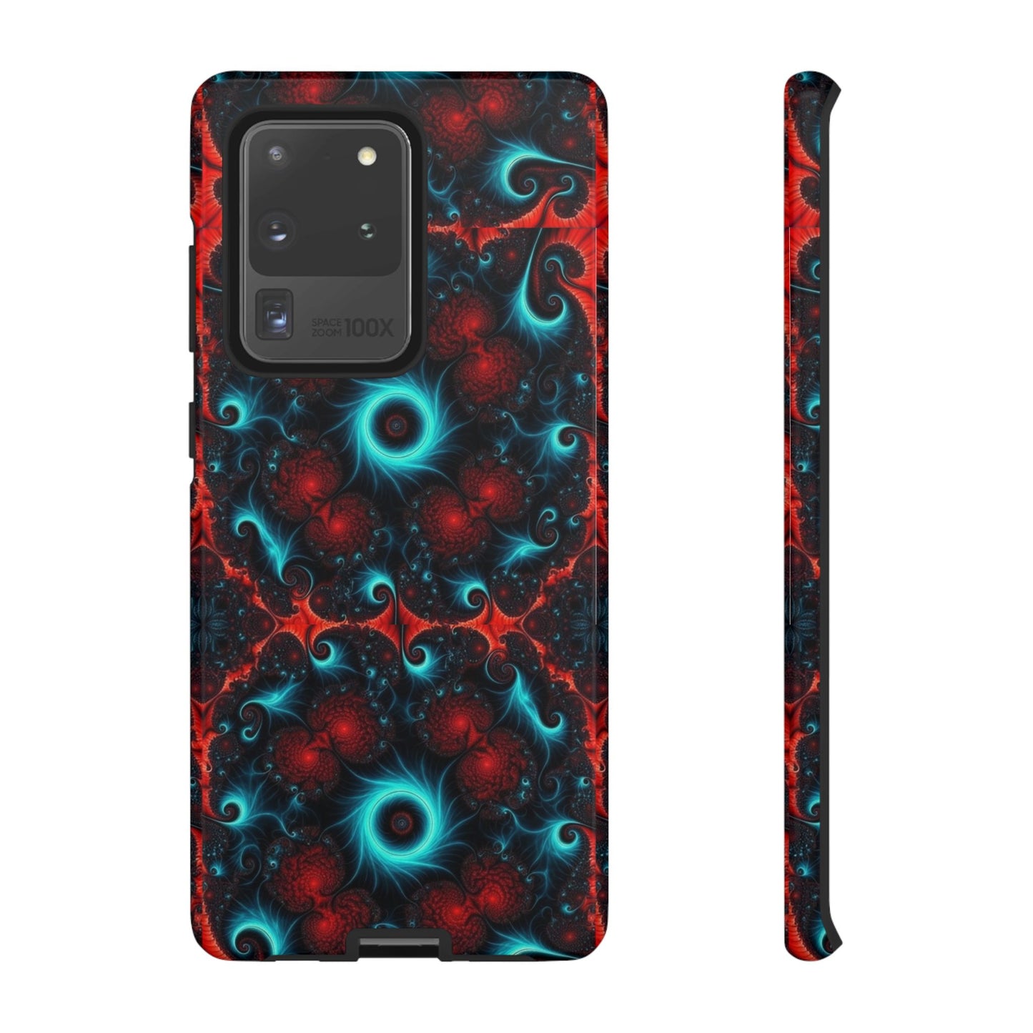 Phone case glossy ---Galaxy Fractal Tough Phone Case — Red & Teal Abstract Protective Cover