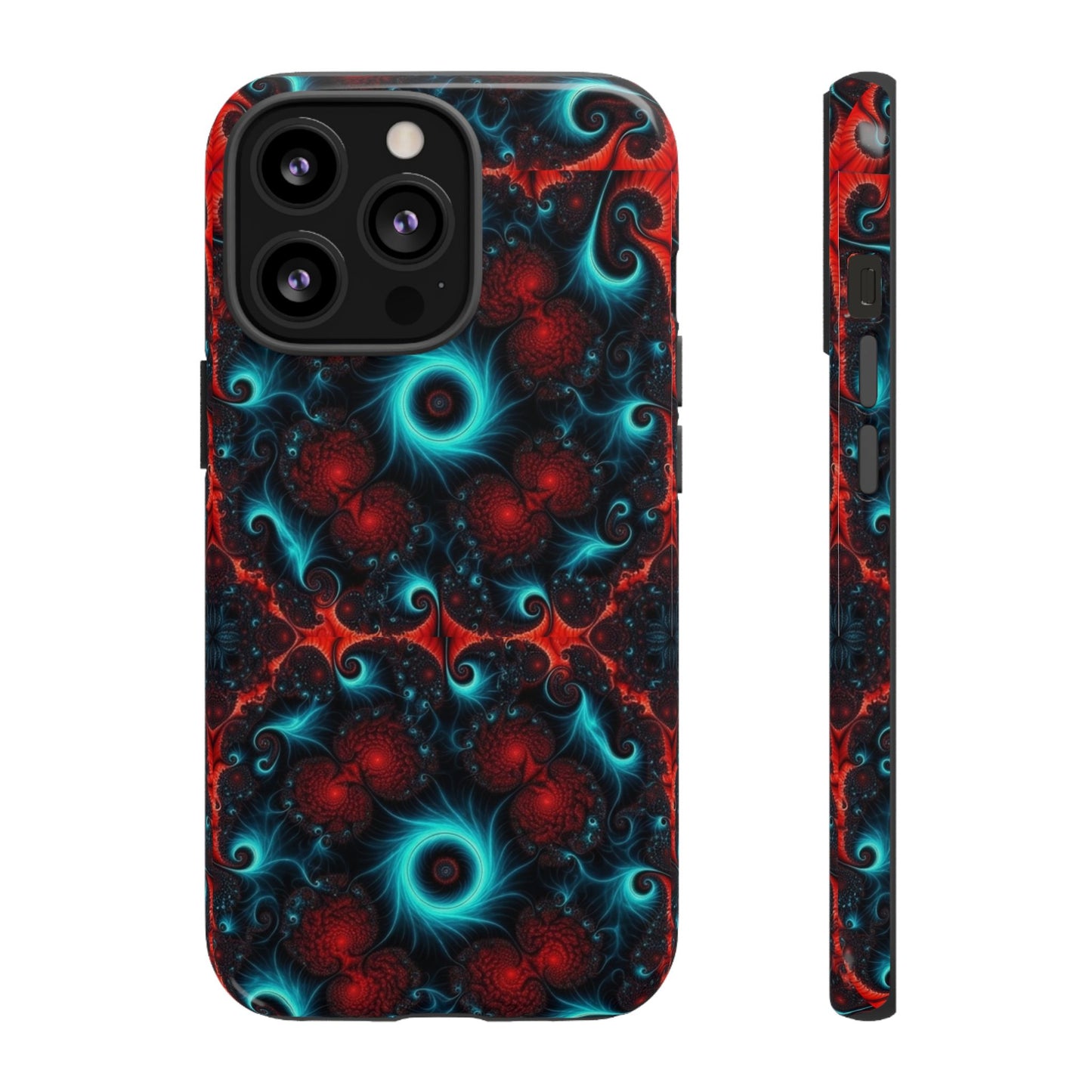 Phone case glossy ---Galaxy Fractal Tough Phone Case — Red & Teal Abstract Protective Cover