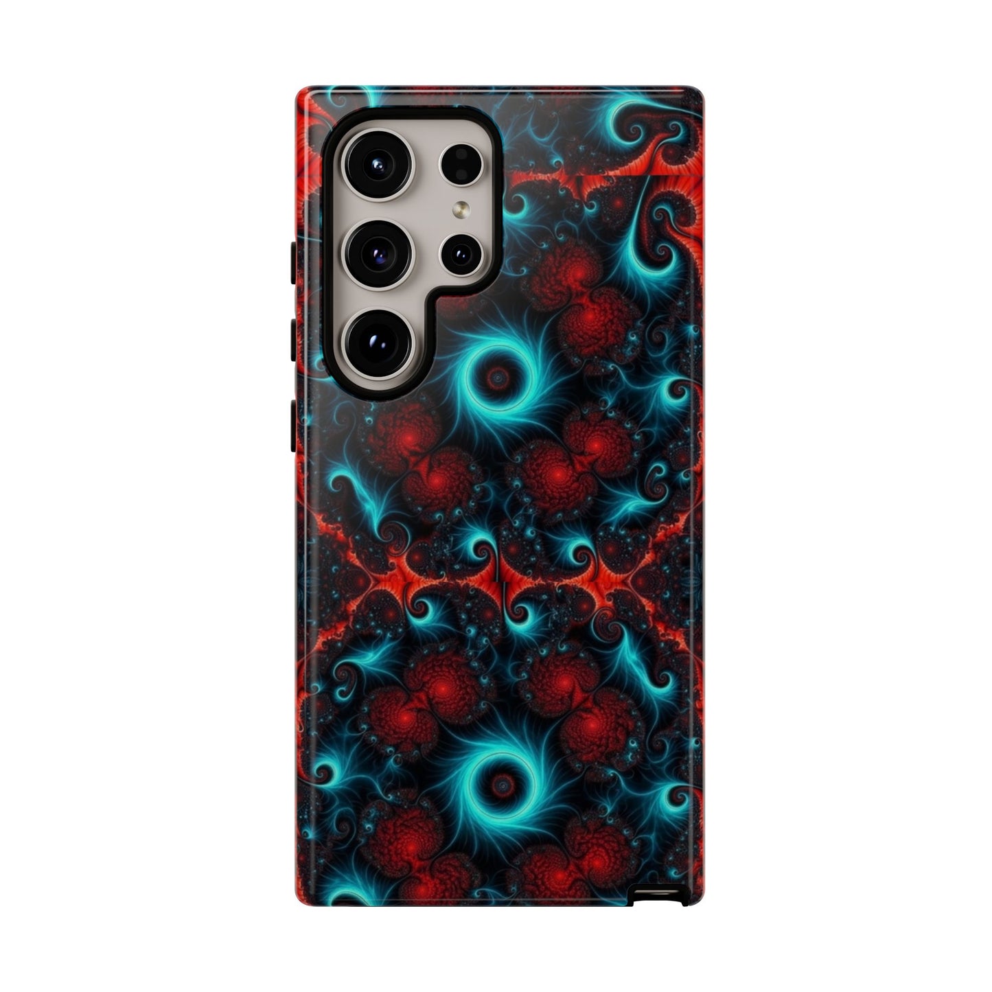 Phone case glossy ---Galaxy Fractal Tough Phone Case — Red & Teal Abstract Protective Cover