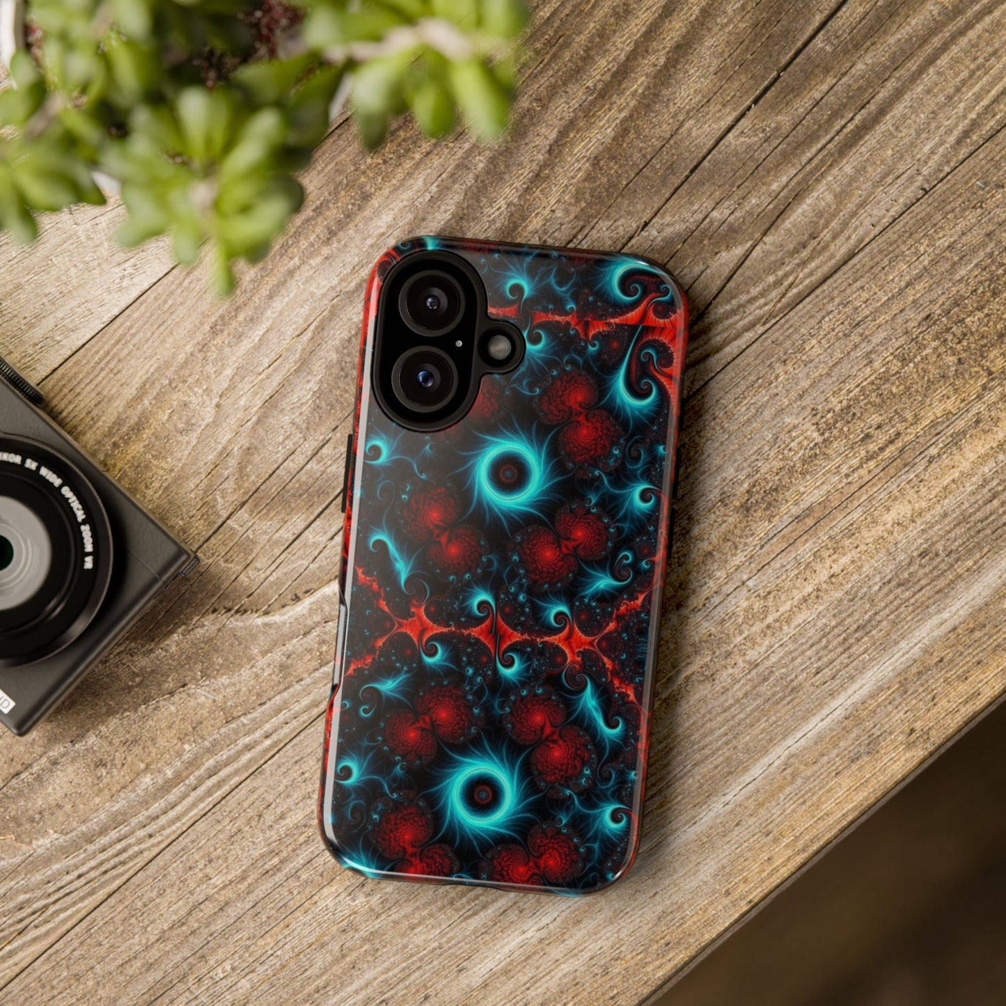 Phone case glossy ---Galaxy Fractal Tough Phone Case — Red & Teal Abstract Protective Cover