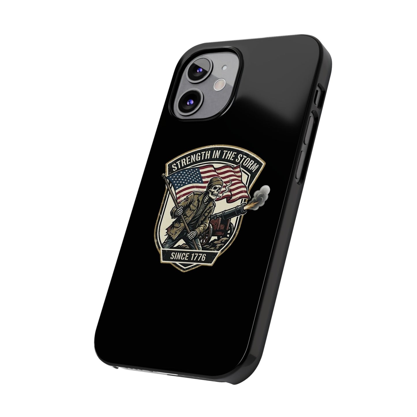 American Slim Phone Case — "Strength in the Storm" Patriotic Skeleton Soldier Design