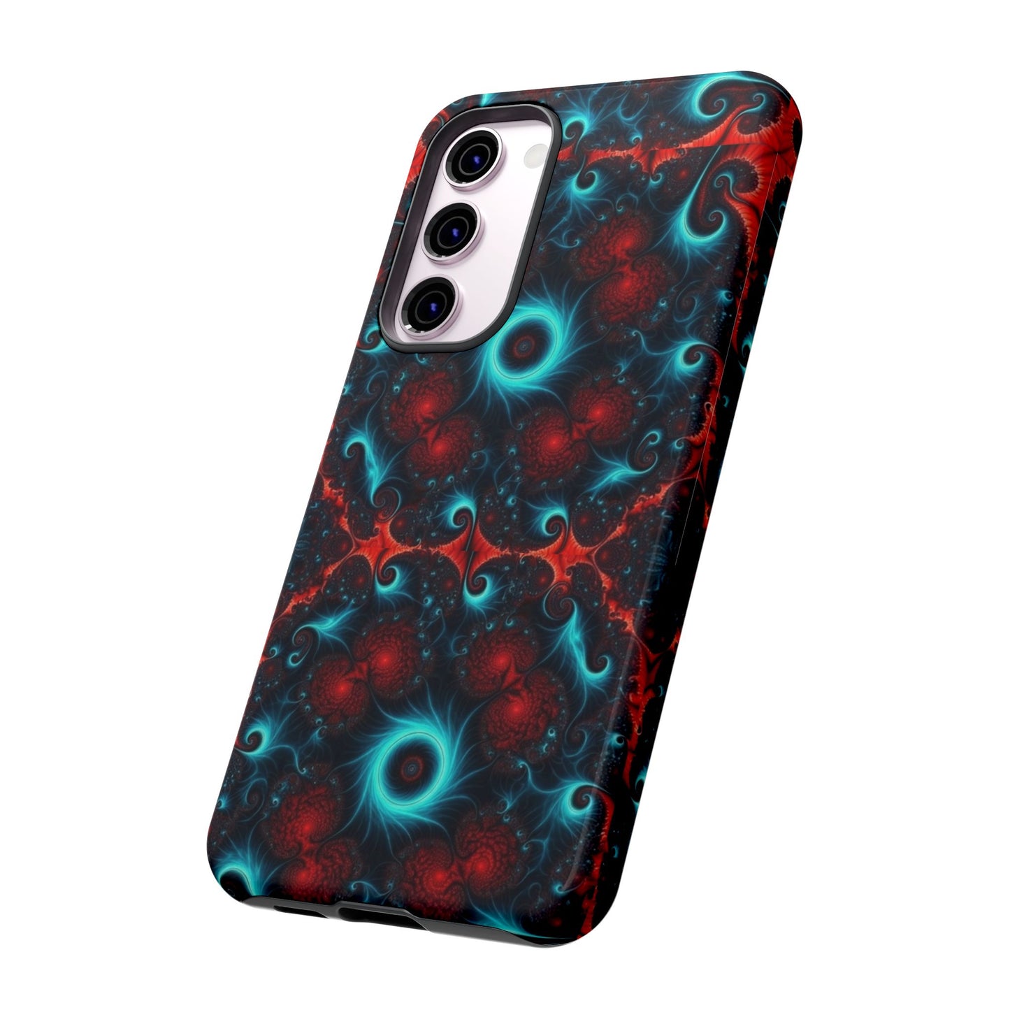 Phone case glossy ---Galaxy Fractal Tough Phone Case — Red & Teal Abstract Protective Cover