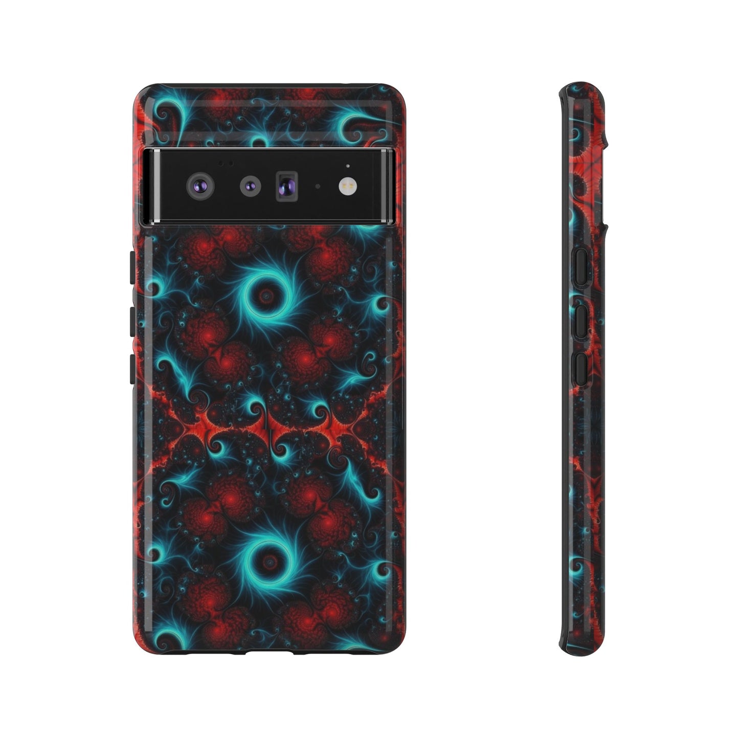 Phone case glossy ---Galaxy Fractal Tough Phone Case — Red & Teal Abstract Protective Cover