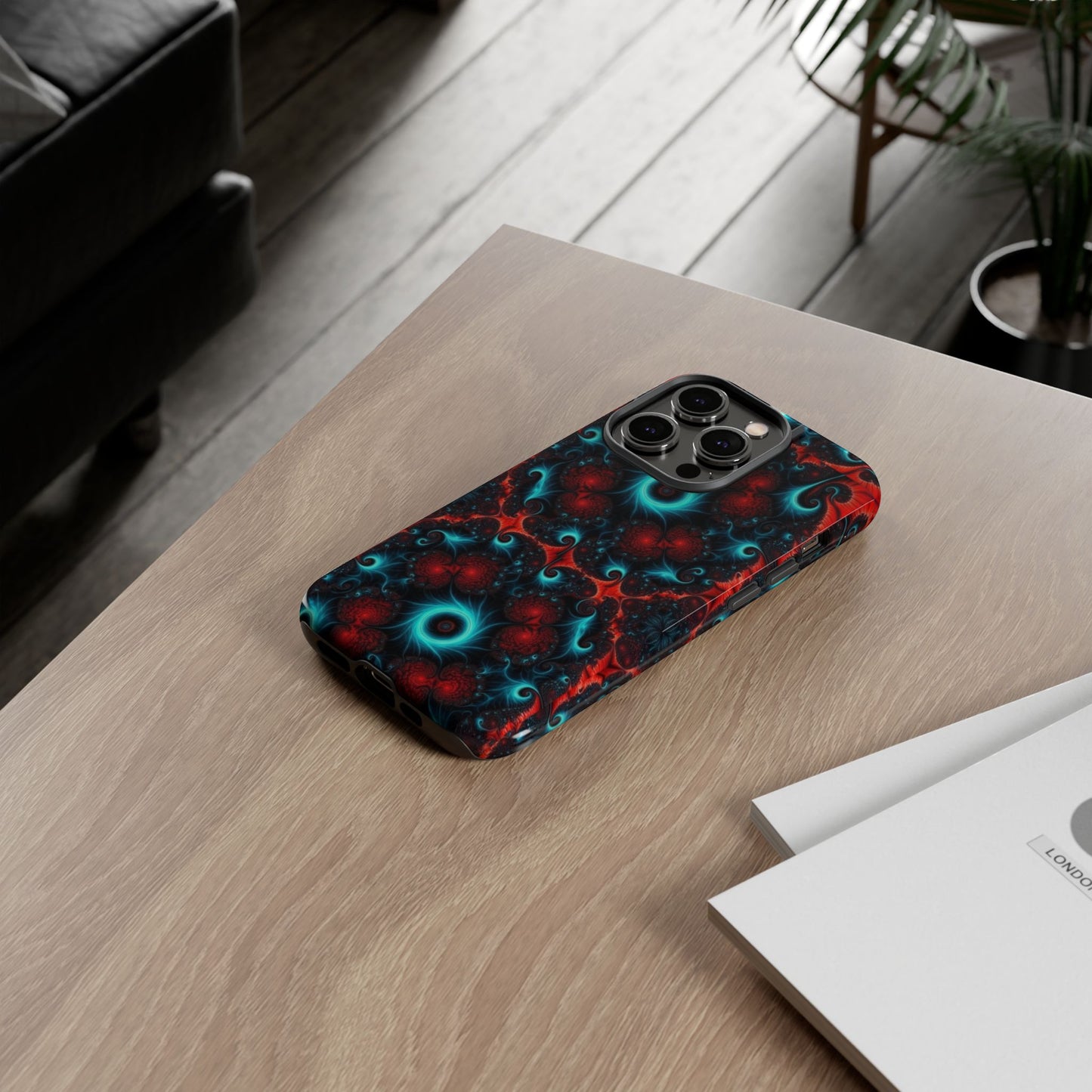 Phone case glossy ---Galaxy Fractal Tough Phone Case — Red & Teal Abstract Protective Cover