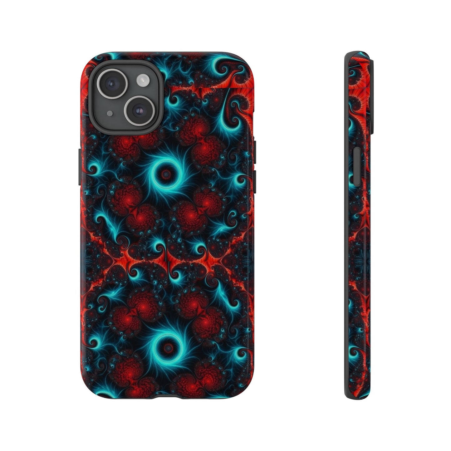 Phone case glossy ---Galaxy Fractal Tough Phone Case — Red & Teal Abstract Protective Cover