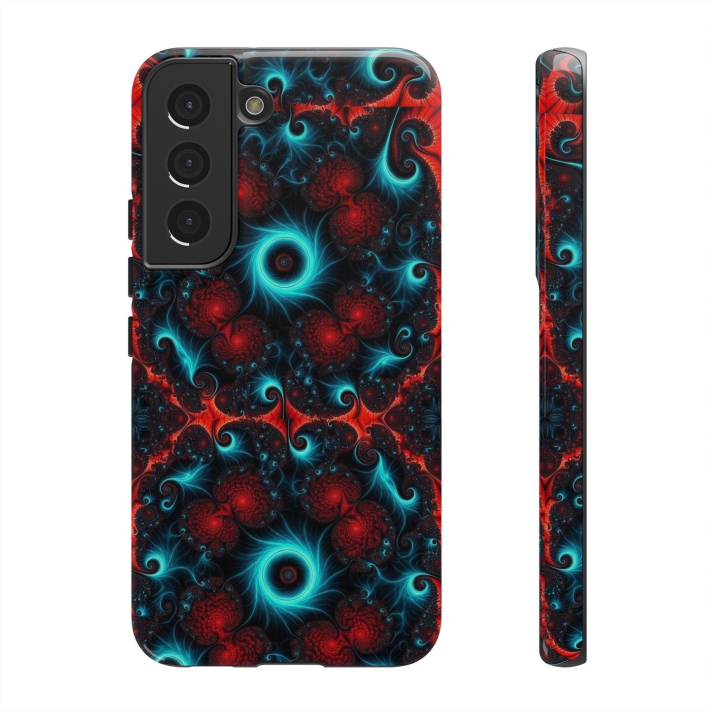 Phone case glossy ---Galaxy Fractal Tough Phone Case — Red & Teal Abstract Protective Cover