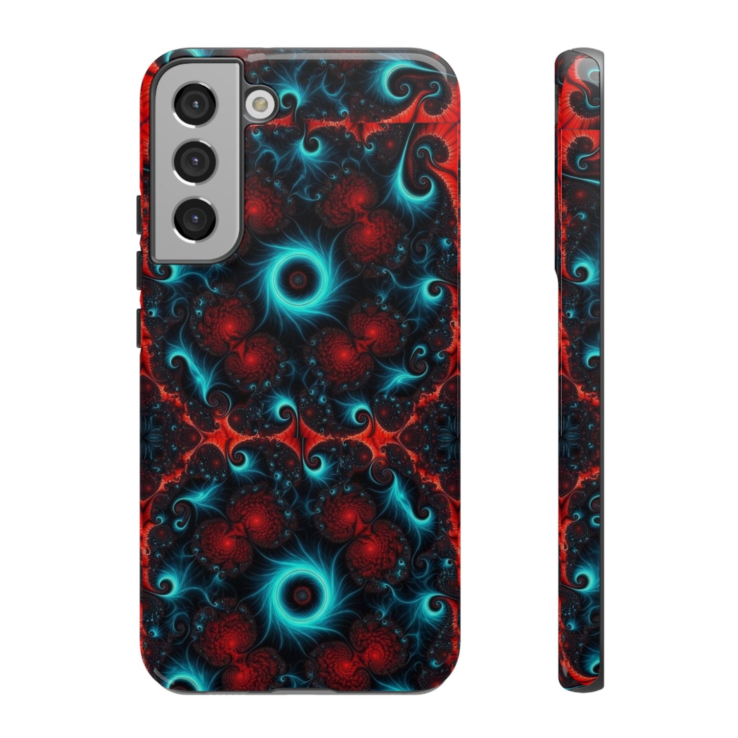 Phone case glossy ---Galaxy Fractal Tough Phone Case — Red & Teal Abstract Protective Cover