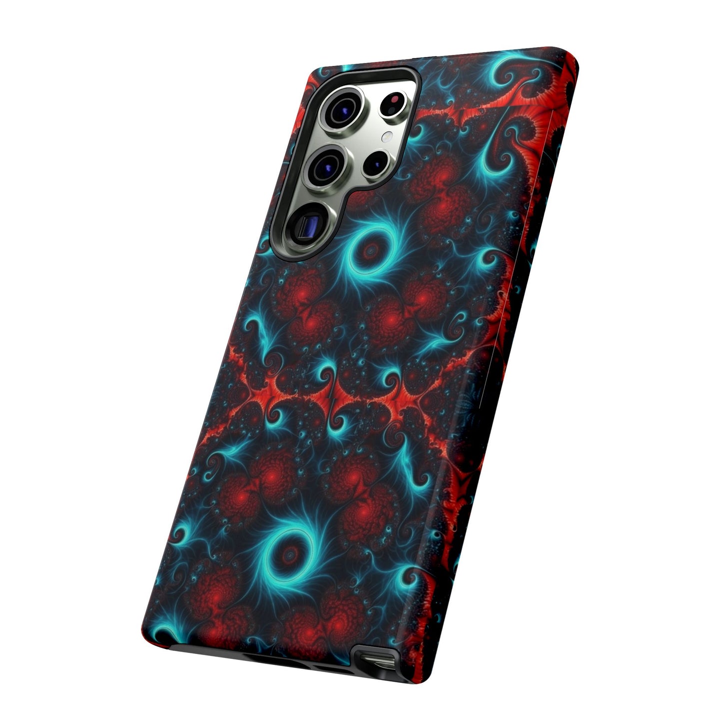 Phone case glossy ---Galaxy Fractal Tough Phone Case — Red & Teal Abstract Protective Cover
