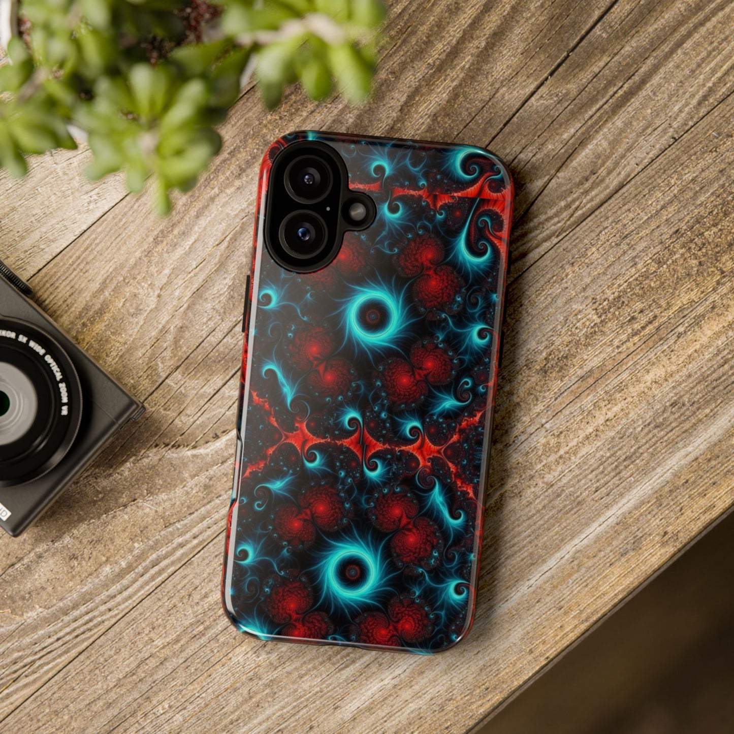 Phone case glossy ---Galaxy Fractal Tough Phone Case — Red & Teal Abstract Protective Cover