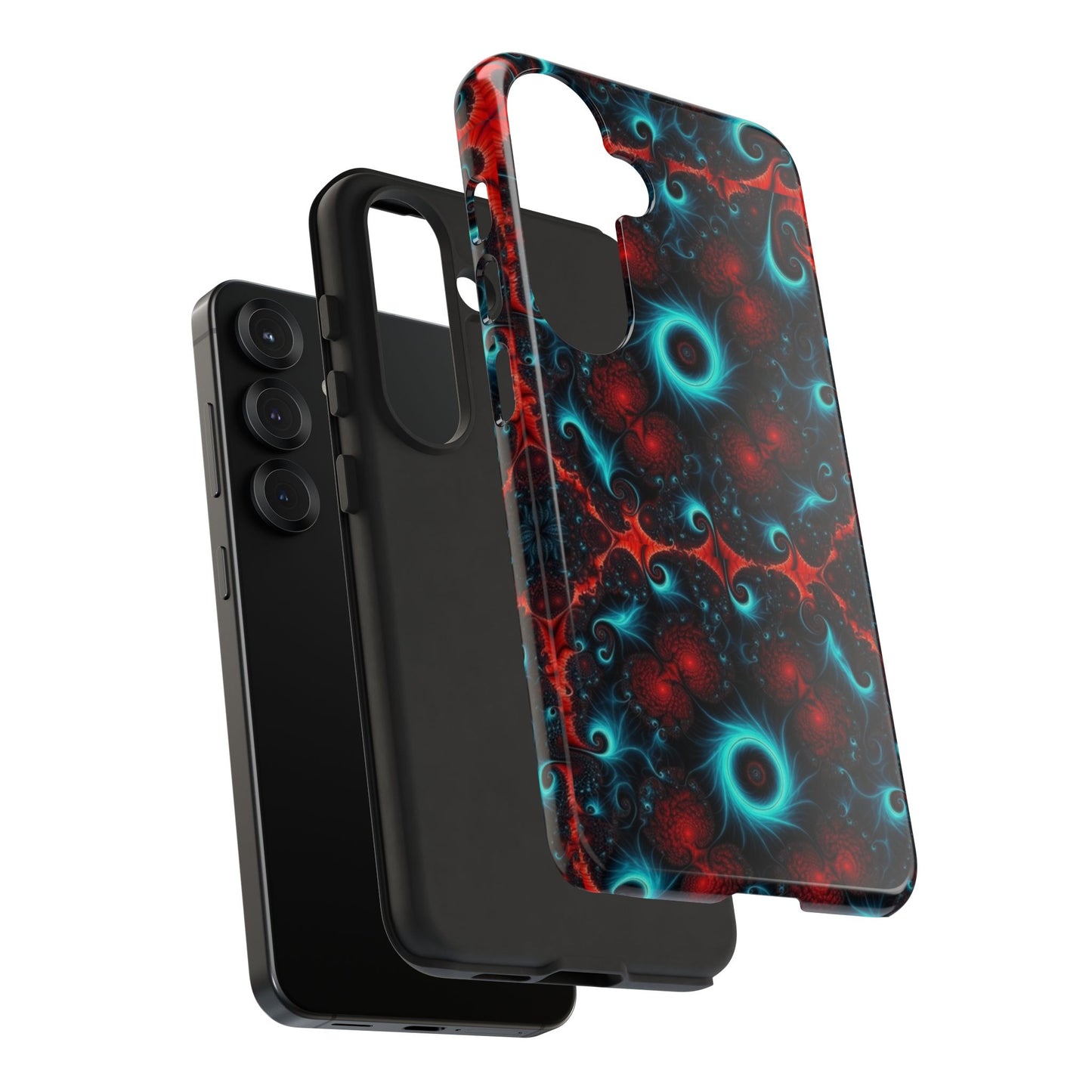 Phone case glossy ---Galaxy Fractal Tough Phone Case — Red & Teal Abstract Protective Cover