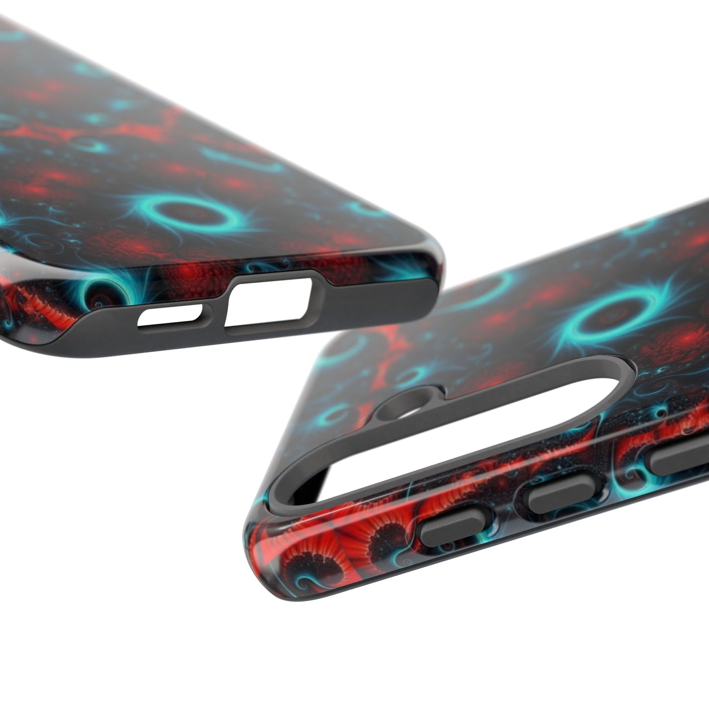 Phone case glossy ---Galaxy Fractal Tough Phone Case — Red & Teal Abstract Protective Cover