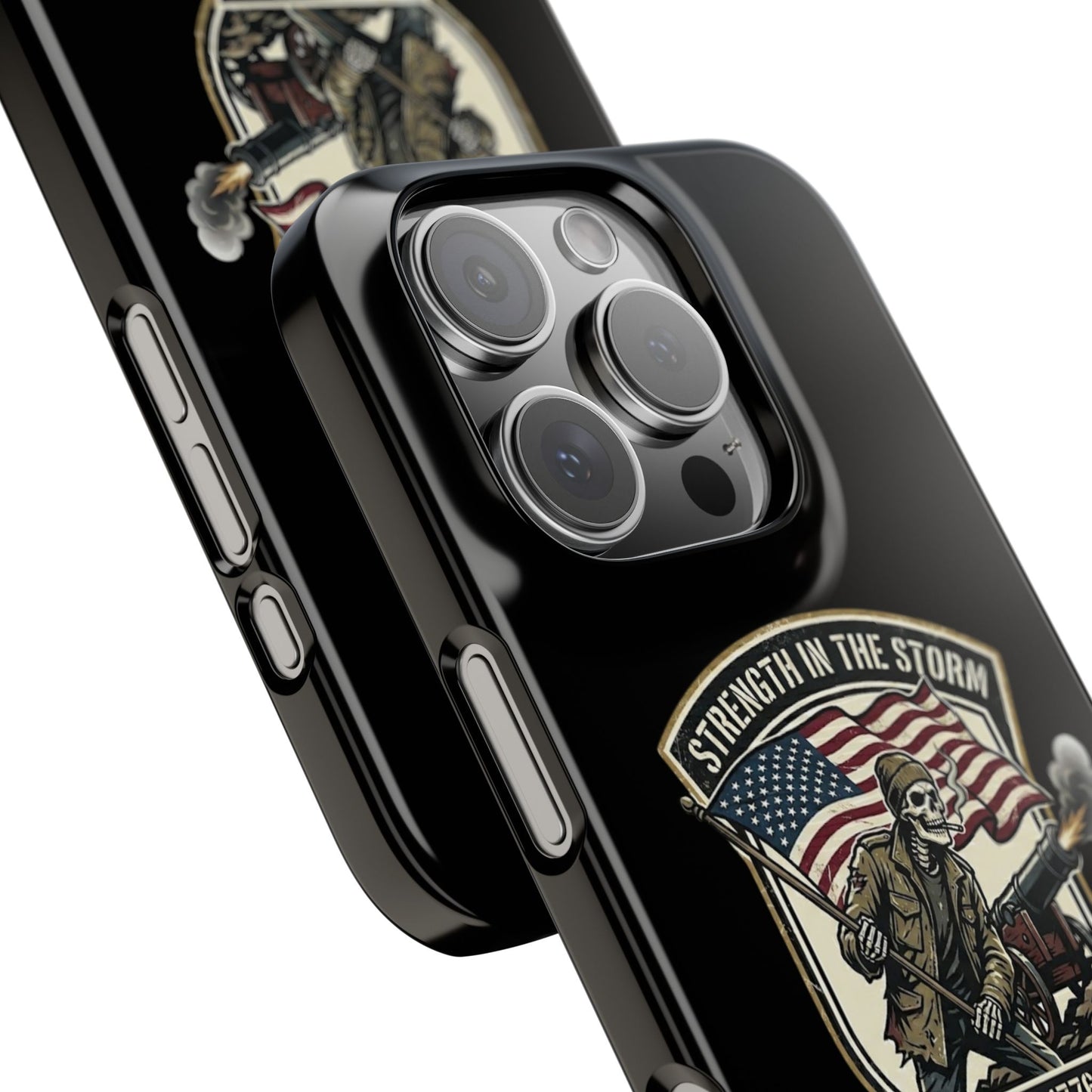 American Slim Phone Case — "Strength in the Storm" Patriotic Skeleton Soldier Design