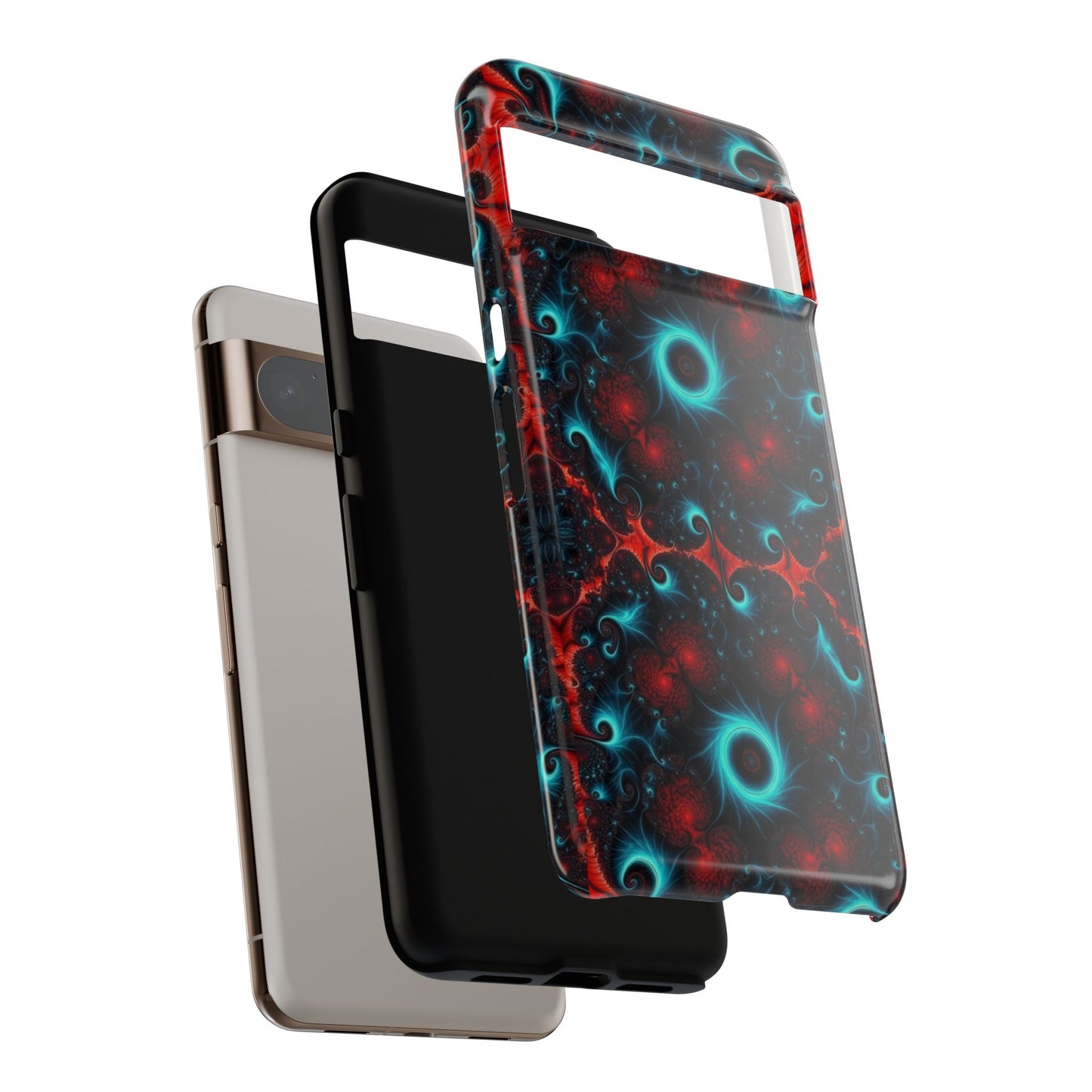 Phone case glossy ---Galaxy Fractal Tough Phone Case — Red & Teal Abstract Protective Cover