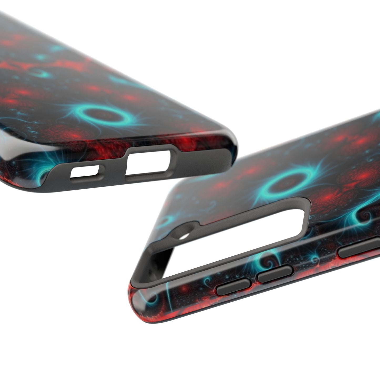 Fractal Bloom Tough Phone Case — Neon Red & Teal Protective Cover