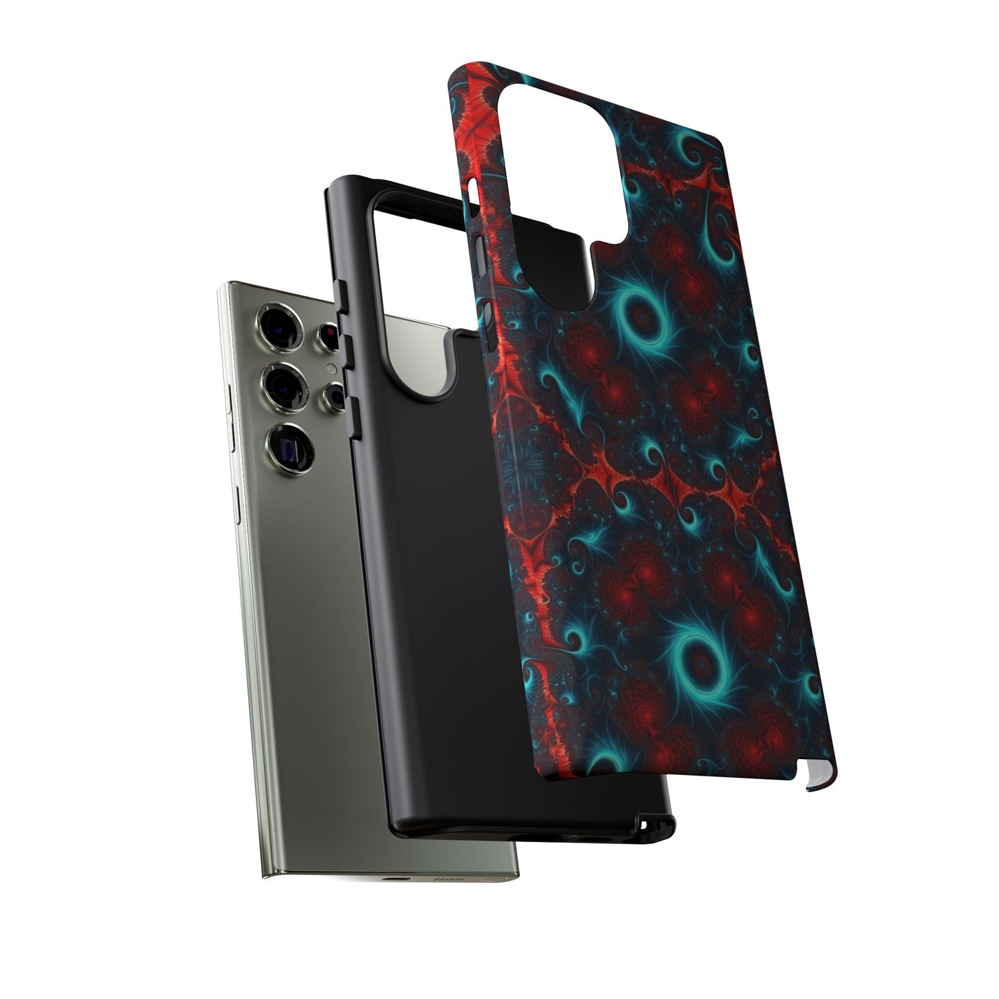 Phone case glossy ---Galaxy Fractal Tough Phone Case — Red & Teal Abstract Protective Cover
