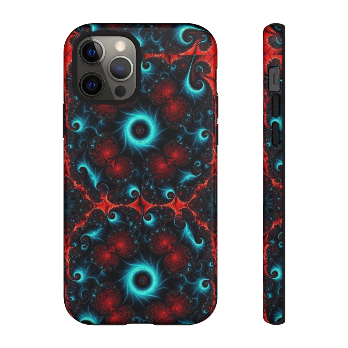 Phone case glossy ---Galaxy Fractal Tough Phone Case — Red & Teal Abstract Protective Cover