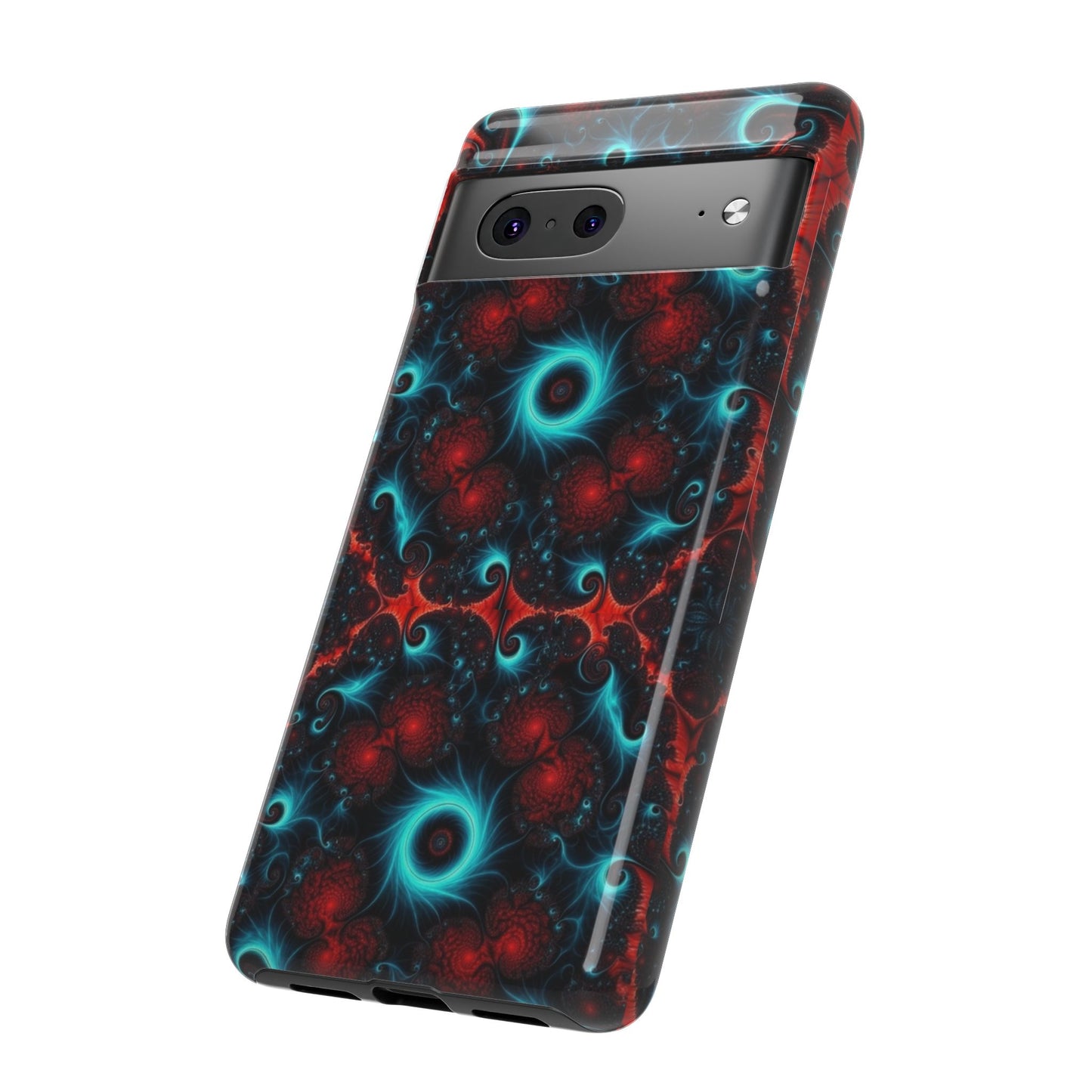 Phone case glossy ---Galaxy Fractal Tough Phone Case — Red & Teal Abstract Protective Cover