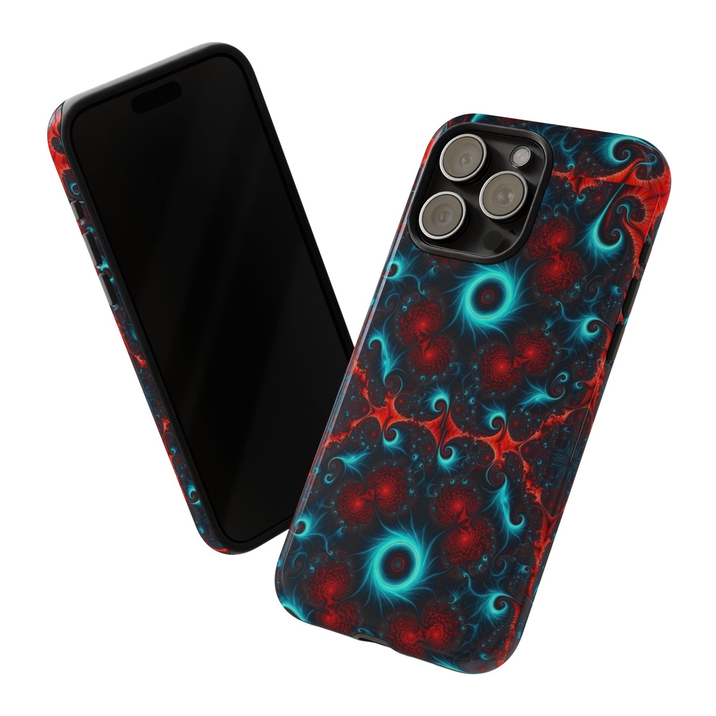 Phone case glossy ---Galaxy Fractal Tough Phone Case — Red & Teal Abstract Protective Cover