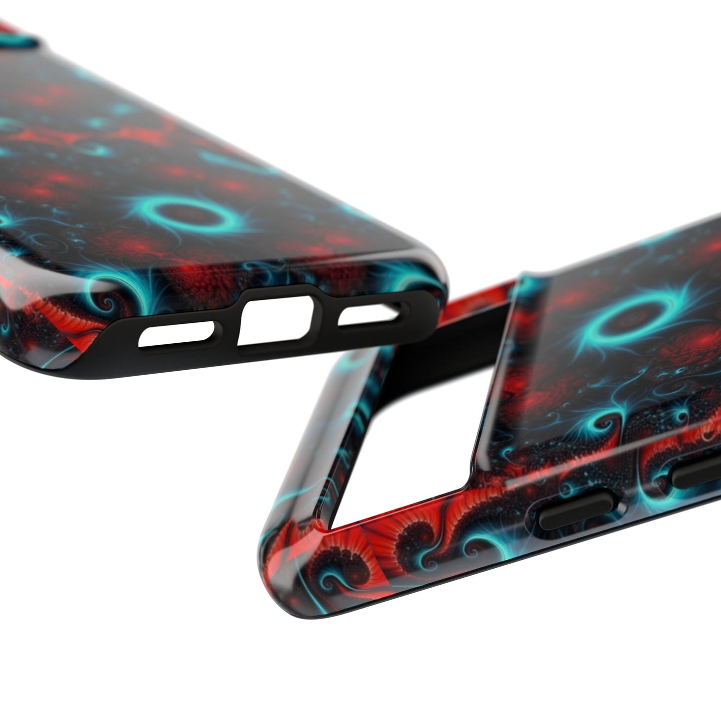 Phone case glossy ---Galaxy Fractal Tough Phone Case — Red & Teal Abstract Protective Cover