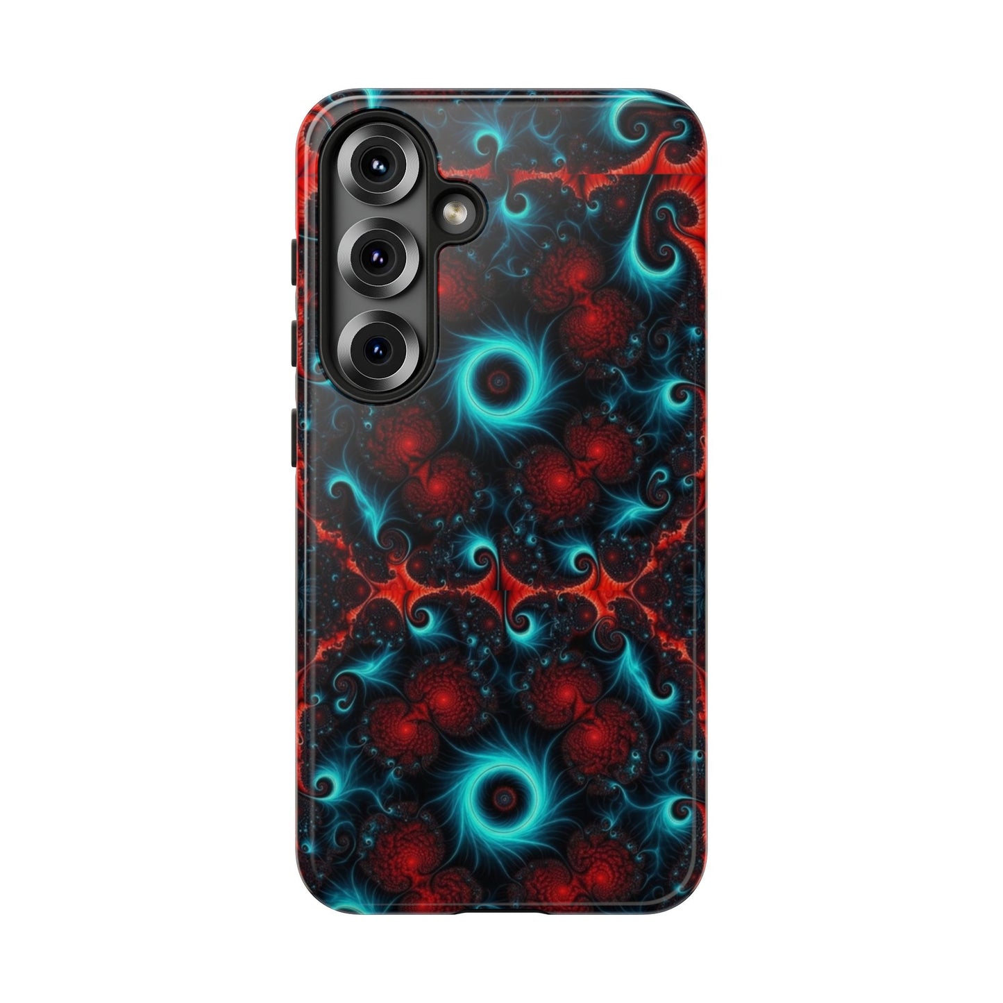 Phone case glossy ---Galaxy Fractal Tough Phone Case — Red & Teal Abstract Protective Cover