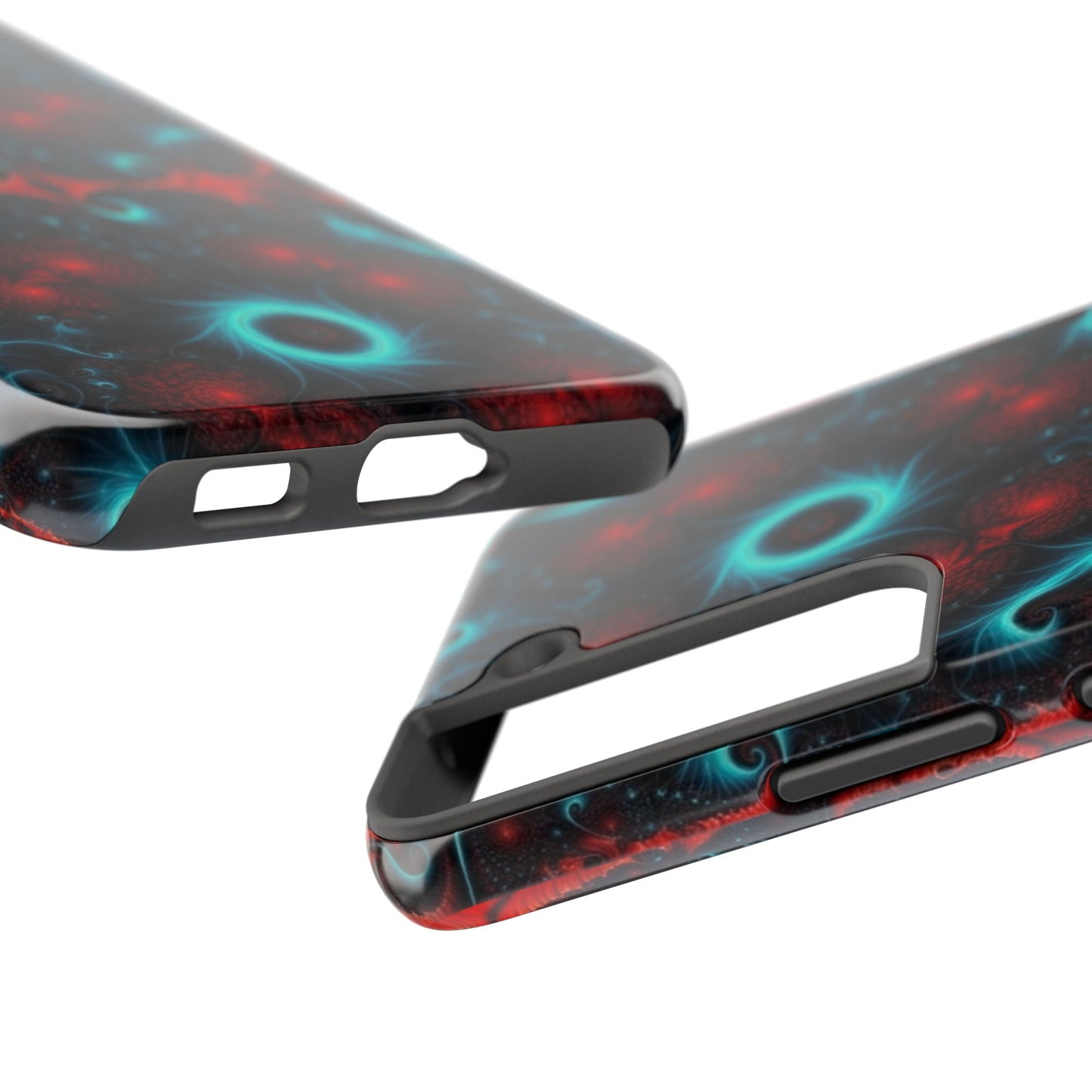 Fractal Bloom Tough Phone Case — Neon Red & Teal Protective Cover