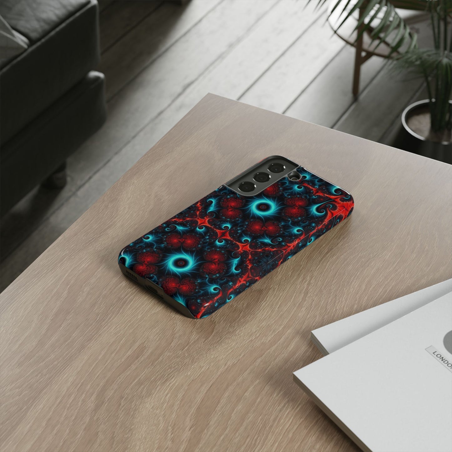 Phone case glossy ---Galaxy Fractal Tough Phone Case — Red & Teal Abstract Protective Cover