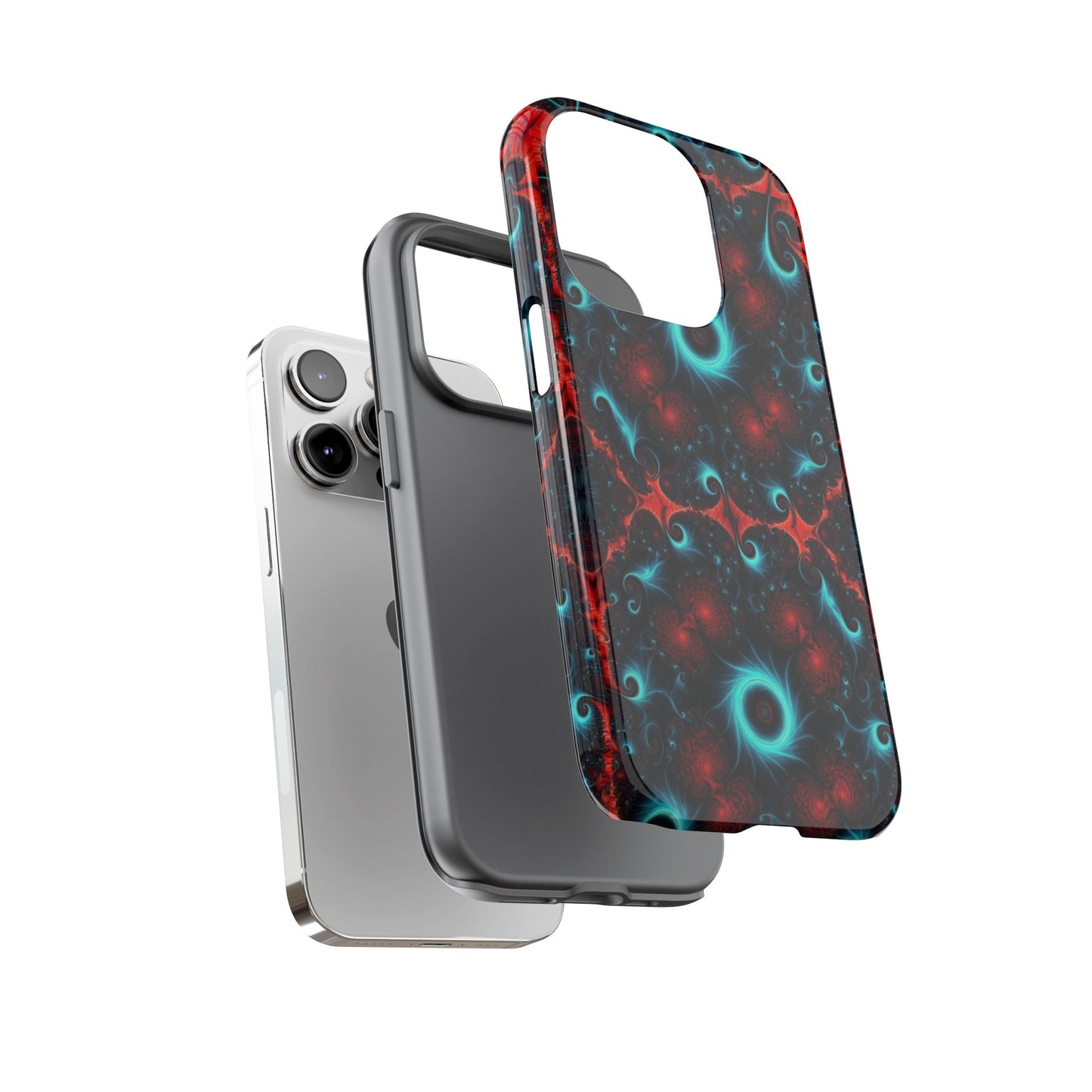 Phone case glossy ---Galaxy Fractal Tough Phone Case — Red & Teal Abstract Protective Cover