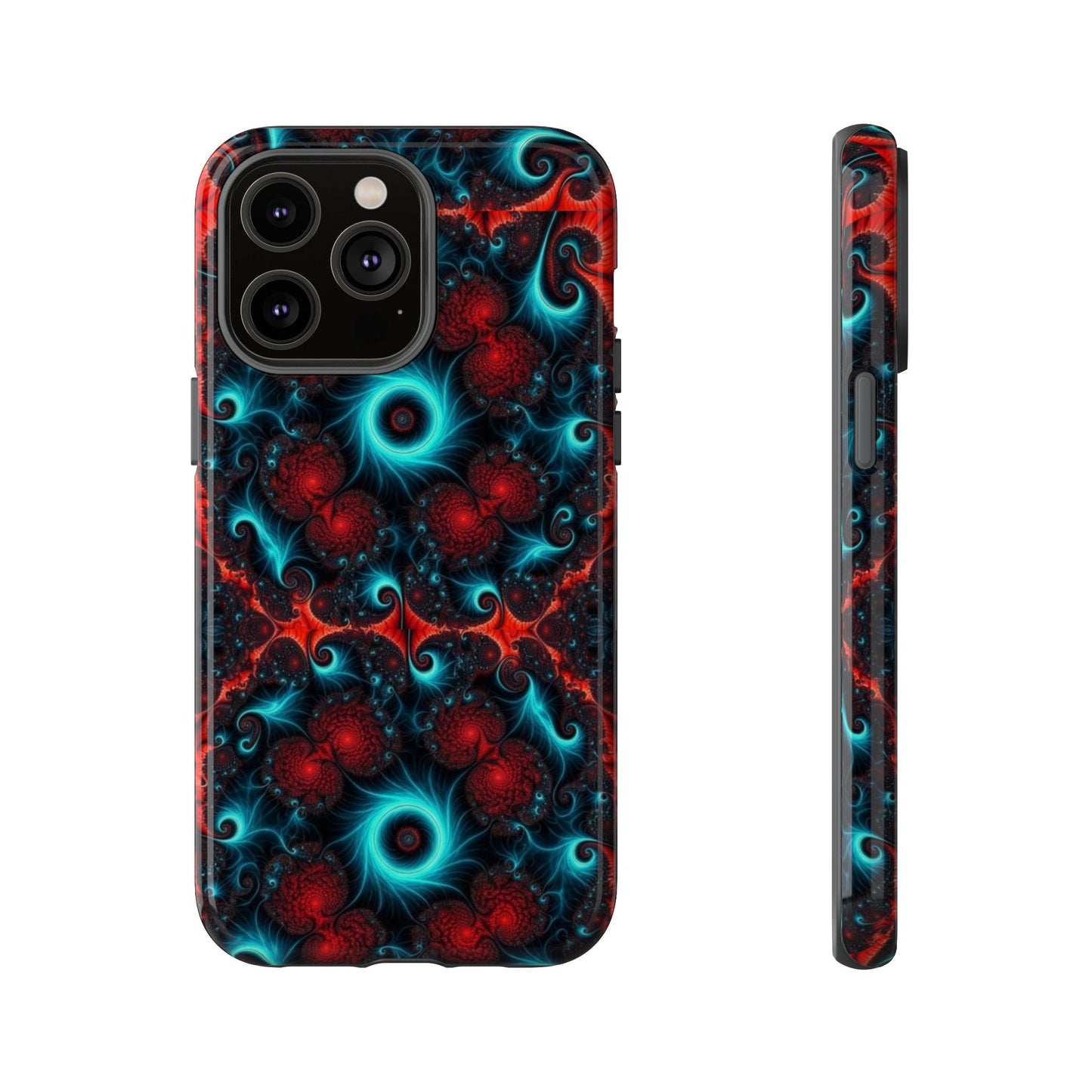 Phone case glossy ---Galaxy Fractal Tough Phone Case — Red & Teal Abstract Protective Cover