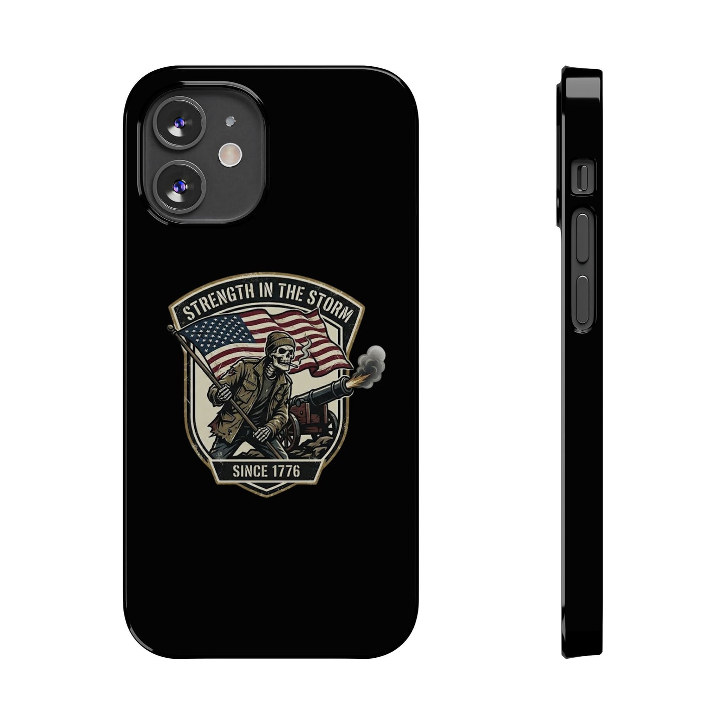 American Slim Phone Case — "Strength in the Storm" Patriotic Skeleton Soldier Design