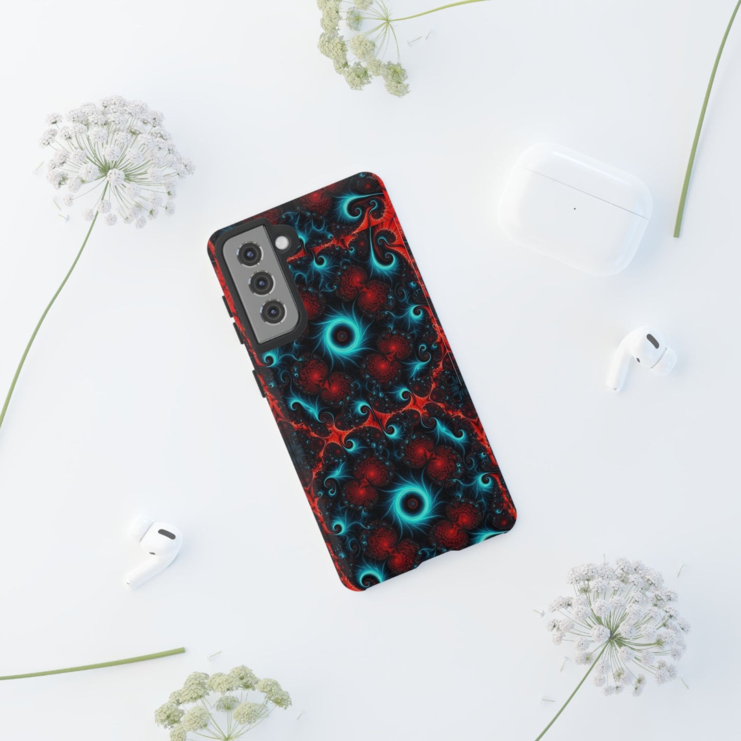 Phone case glossy ---Galaxy Fractal Tough Phone Case — Red & Teal Abstract Protective Cover